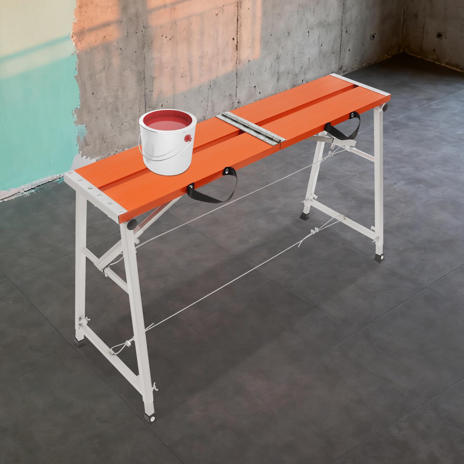 Plateforme de travail pliable et réglable en hauteur, en alliage d'aluminium orange argenté pour la décoration de la maison, peinture murale, nettoyage des fenêtres, avec capacité de charge de 200 kg