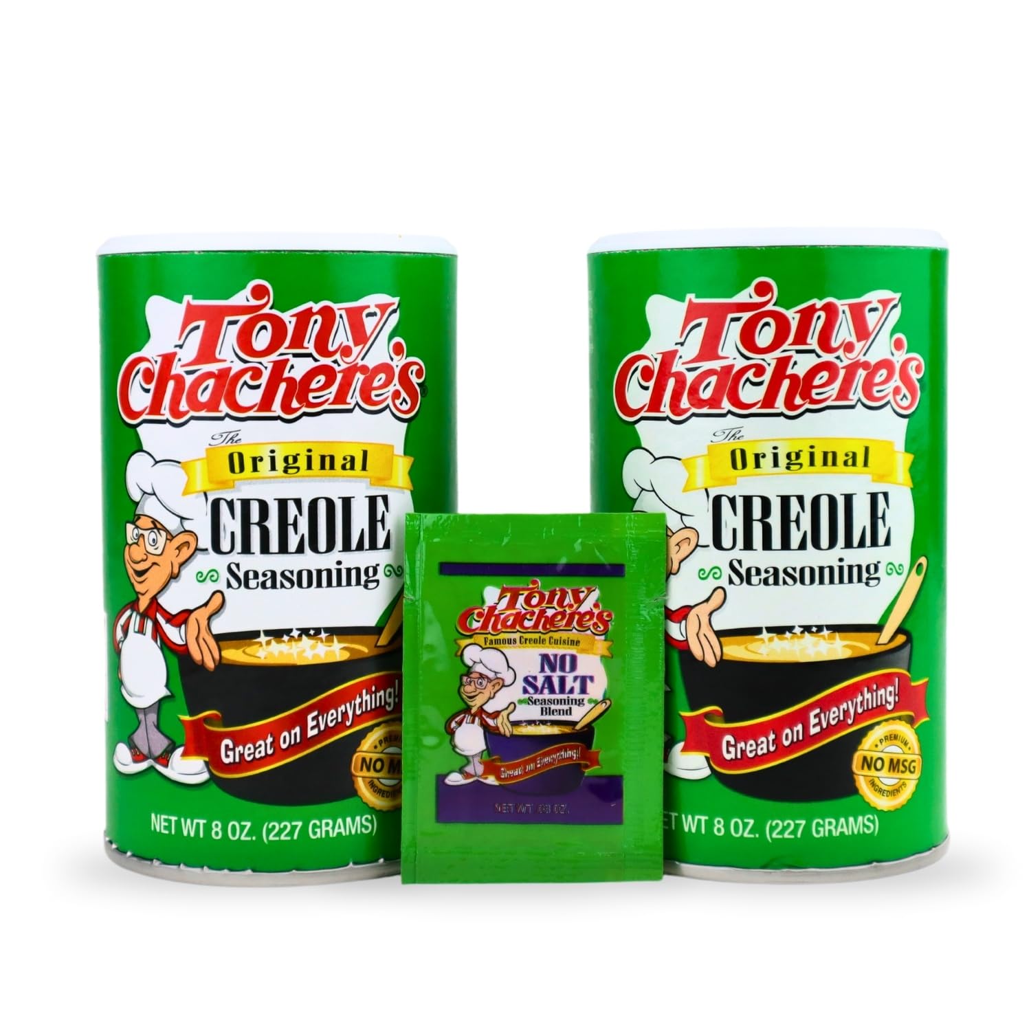 Tony Chachere's Creole and Cajun Seasoning Canisters (2 Pack + Packet) (2 Pack, Original)