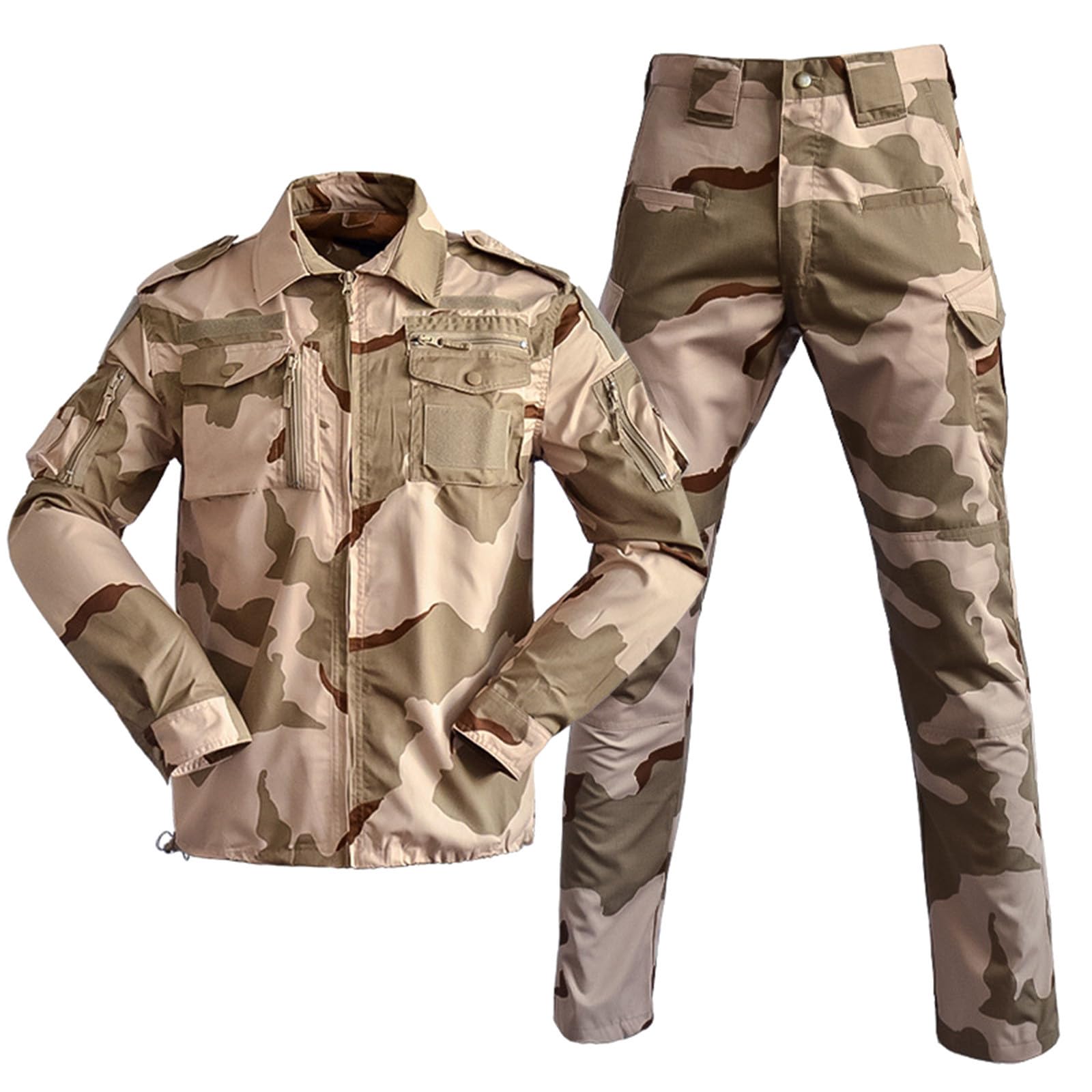 Duohropke Tactical Shirt Military Shirt and Trousers Airsoft Men's Long Sleeve BDU Combat Camouflage Camo Combat T-Shirt for Tactical Paintball Uniform Army, beige, 3XL