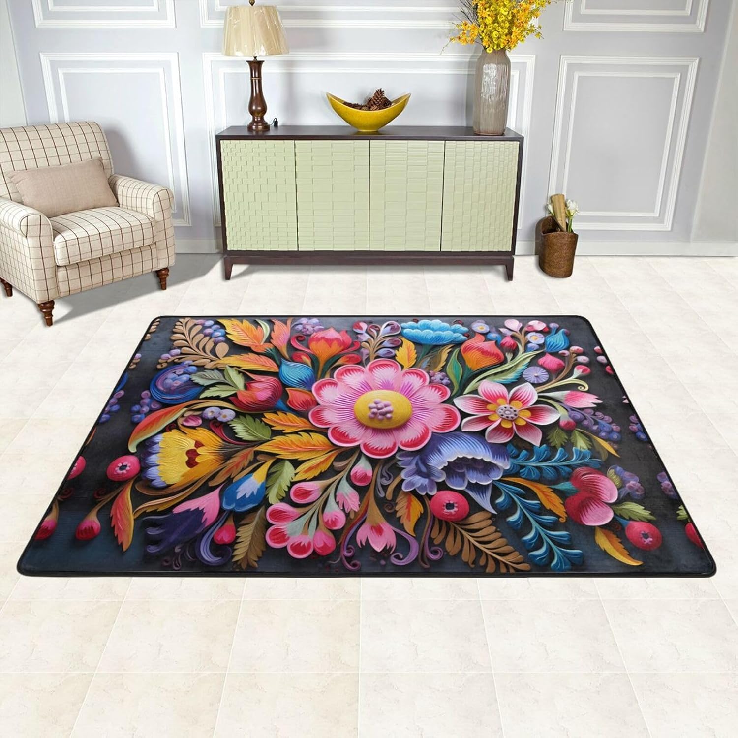 Decorative Hand Painting Printed Anti-Slip Floor mat Carpet Rug 36"x24" for Living Room Office Coffee Table Bed Balcony