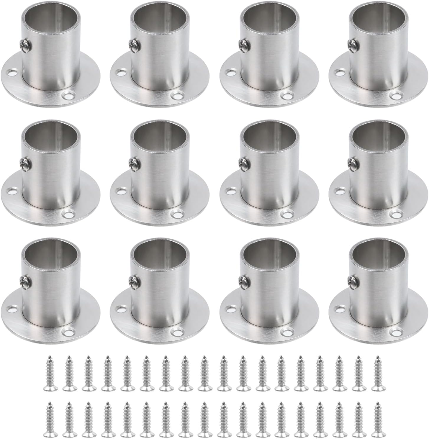 Geesatis 12PCS Total Height 1.57" Fit Diameter 1.0" Pipes High Flange Holder Rod Stainless Steel for Wardrobe Ceiling Mounting Bracket, with Screws