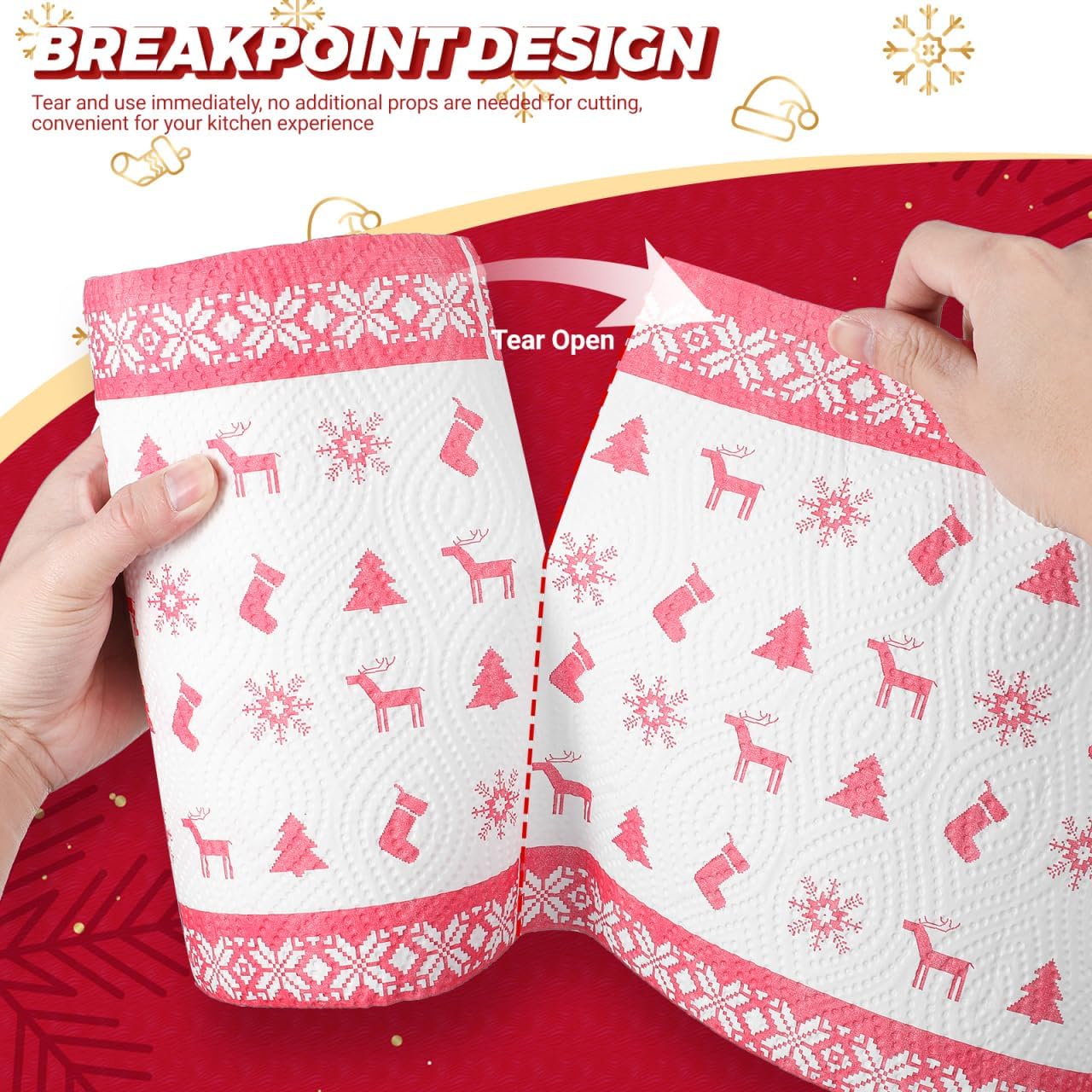 BESTonZON 2 Rolls Christmas Paper Towels Kitchen Paper Hand Towels Christmas Kitchen Rolls Oil Cleaning for Home Cooking and Food Wrapping