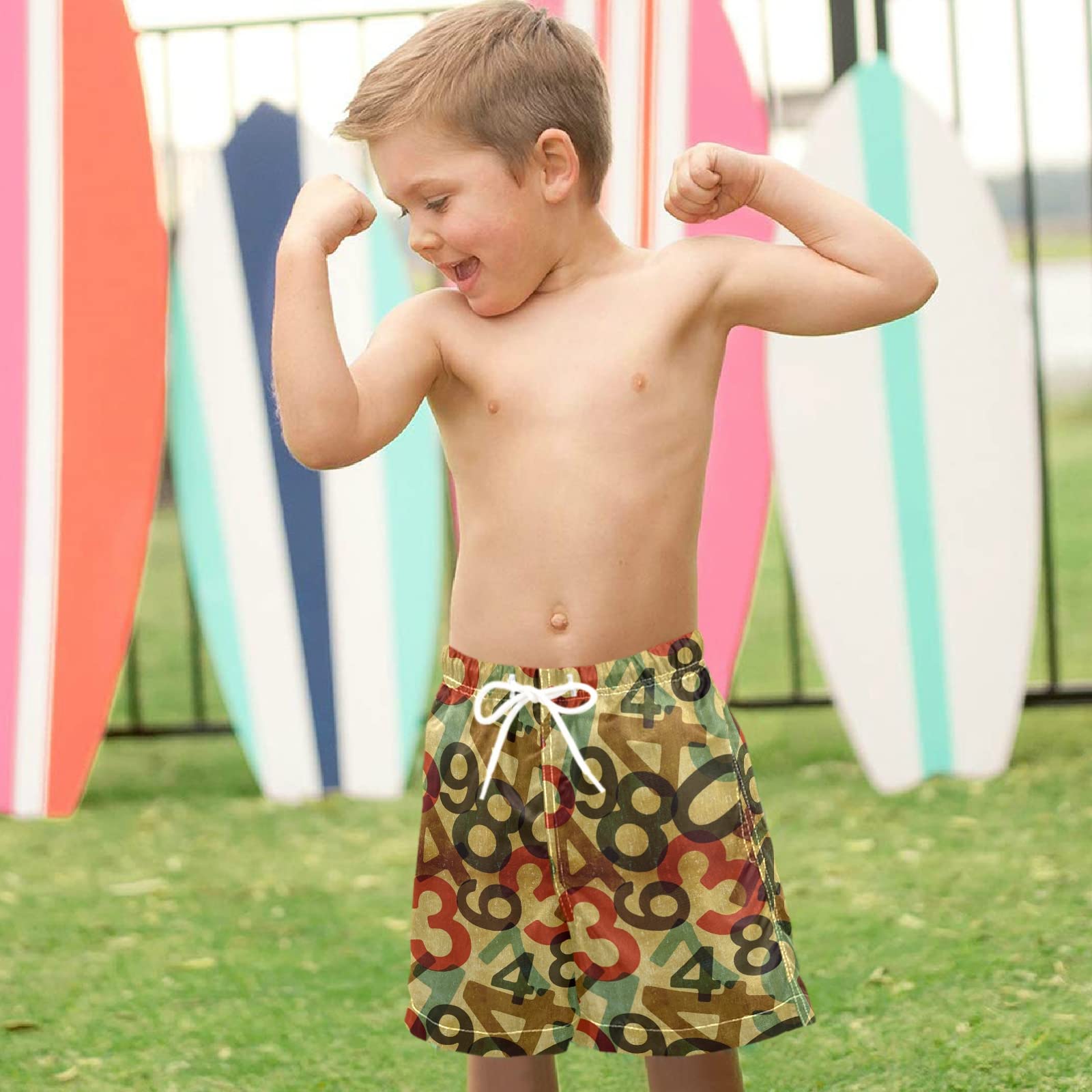 visesunny Vintage Numbers Set Swim Trunks Boys Toddler Bathing Suits for Kids Swimwear Baby Boy Swimsuit Boys Swim Shorts Multi