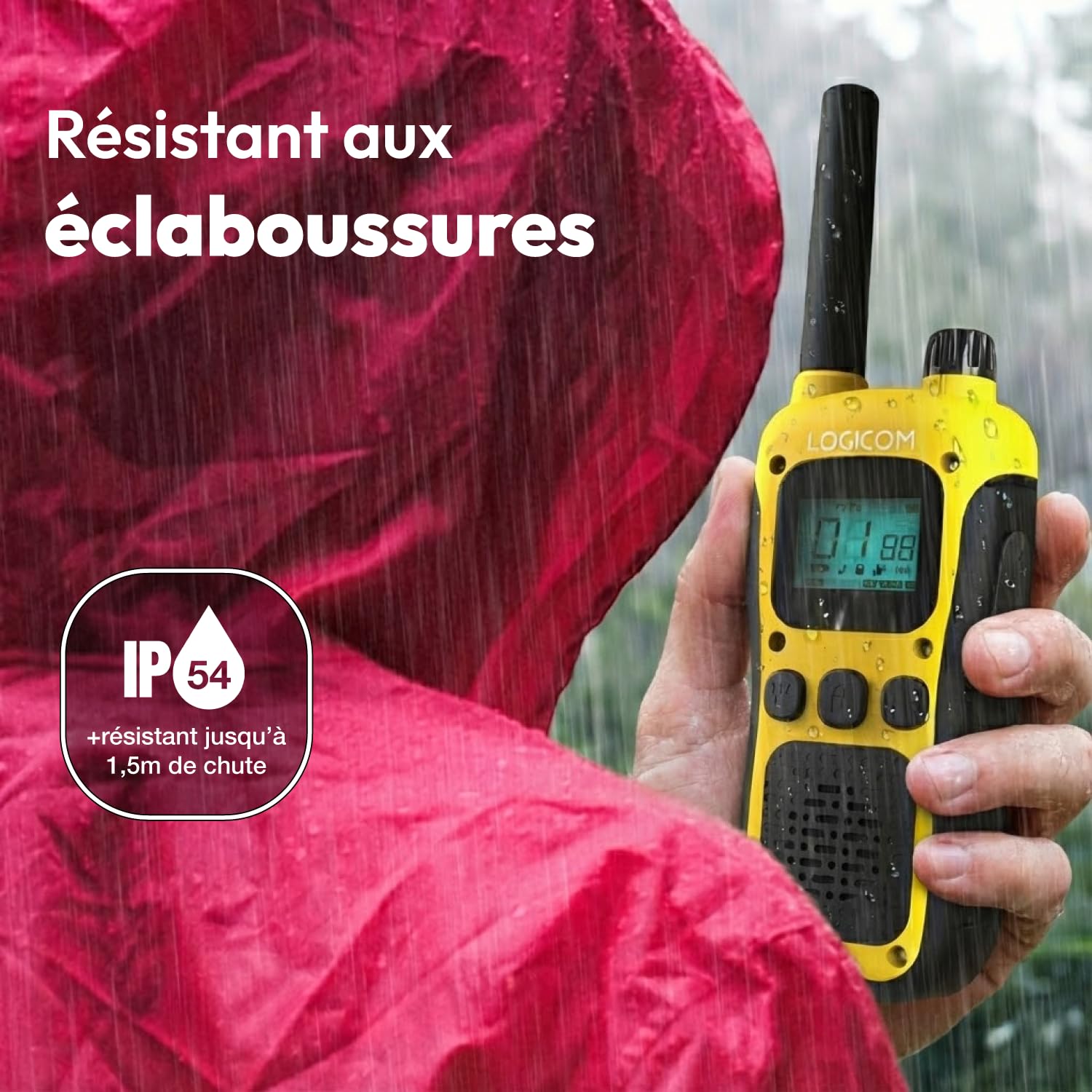 Logicom - Adventure Walkie-Talkie PMR446 IP54 Portata 10 km autonomia 20h schermo LCD USB-C Torcia VOX Vivavoce 16 canali Batteria 1000 mAh Confezione da 2 radio