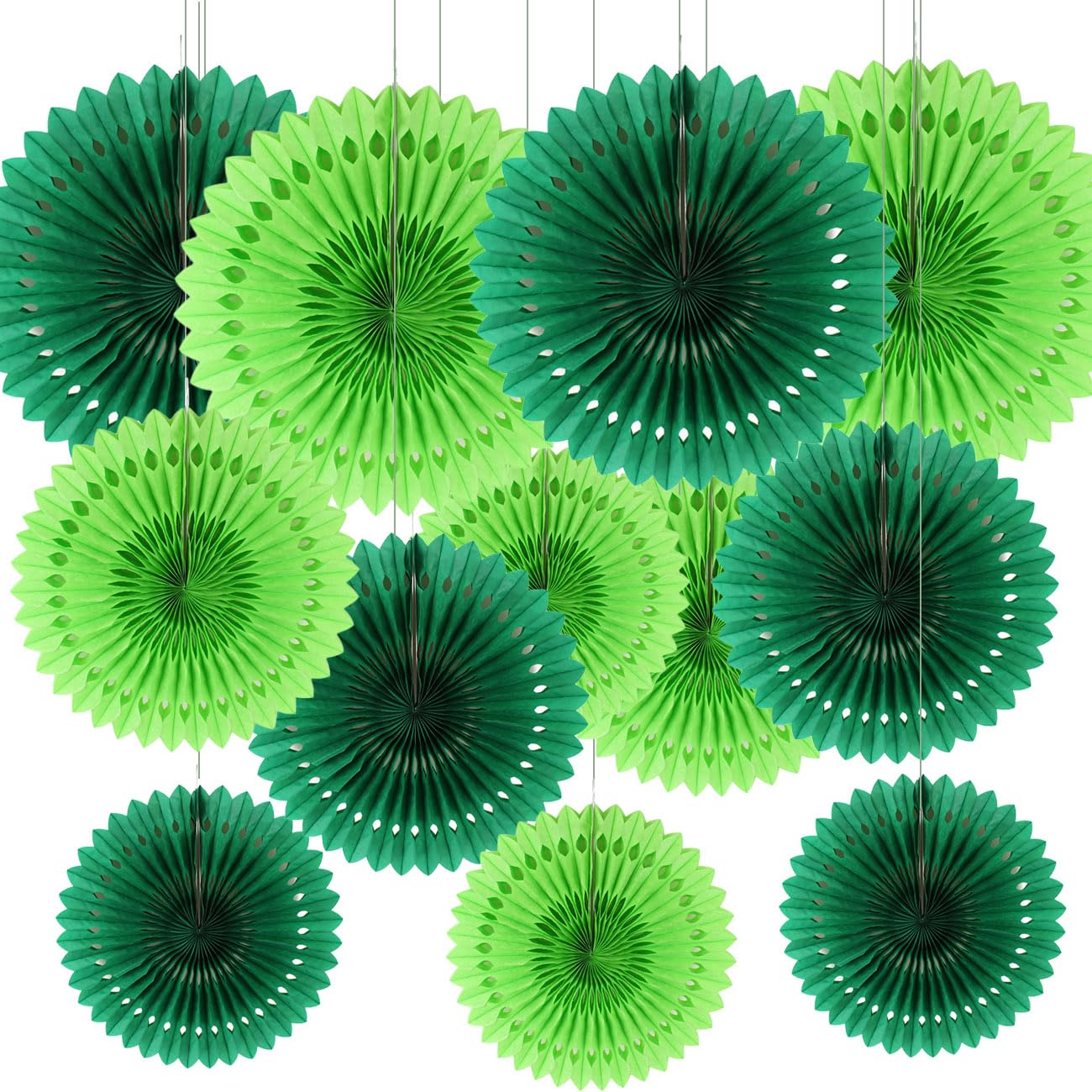 CC wonderland zone 12PCS Green Paper Fans Party Decorations,Hanging Ceiling Honeycomb Round Tissue Paper Fans for St.Patrick's Day Birthday Wedding Party Decorations