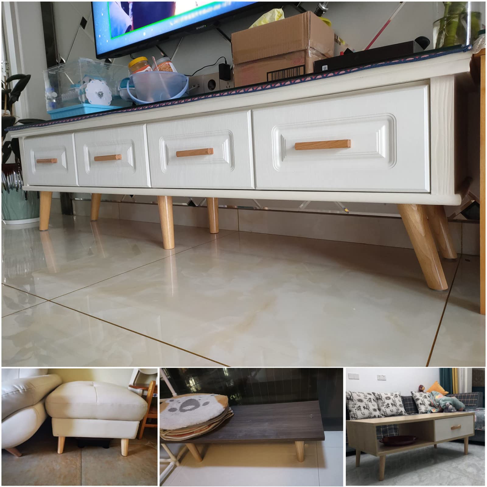 4x nóżki meblowe, drewniane, wymienne, wytrzymałe, do sofy, stołu, gabinetu kuchennego, cichej komody, stożkowe, z akcesoriami, proste - 25 cm/10 cali (skośne 20 cm/8 cali) (proste 15 cm/6 cali)