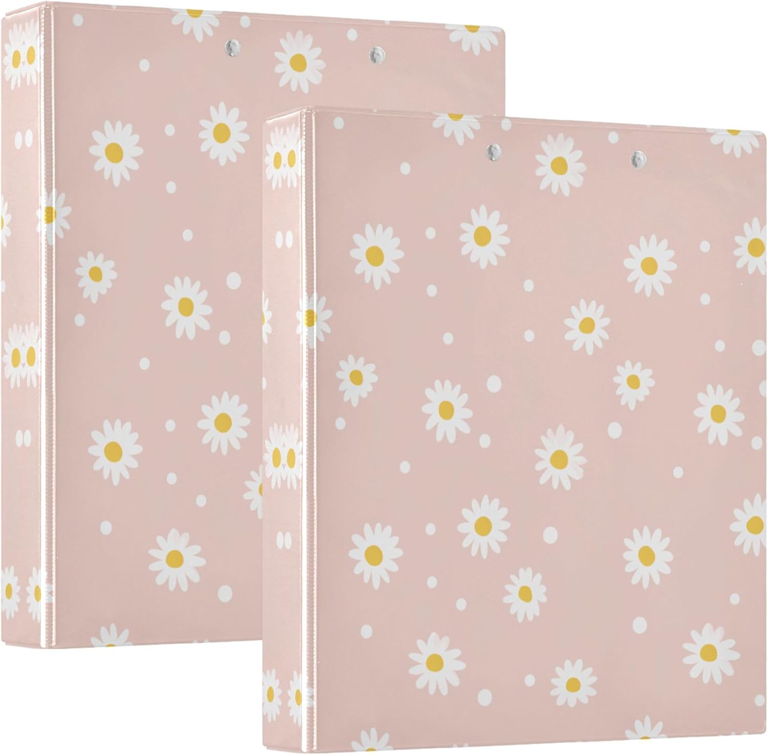 Pink Daisy 3 Ring Binders, 1.5” Round Ring Binders with Clipboard - Letter Size, 3 Interior PVC Clear Pockets & Anti-Slip Clip for Office School Supplies, 2PCS