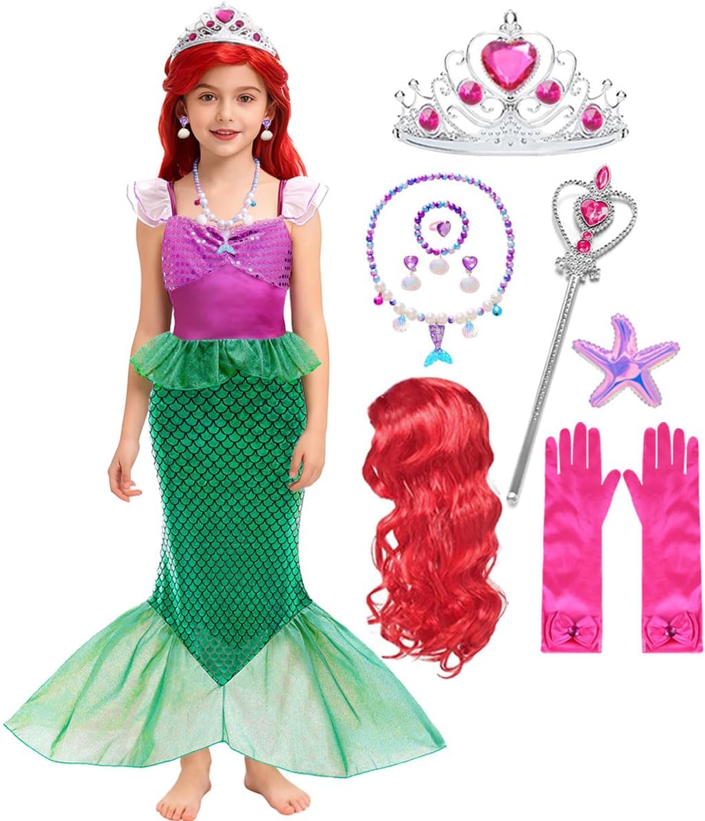 iTVTi Girls Mermaid Princess Costume with Wig
