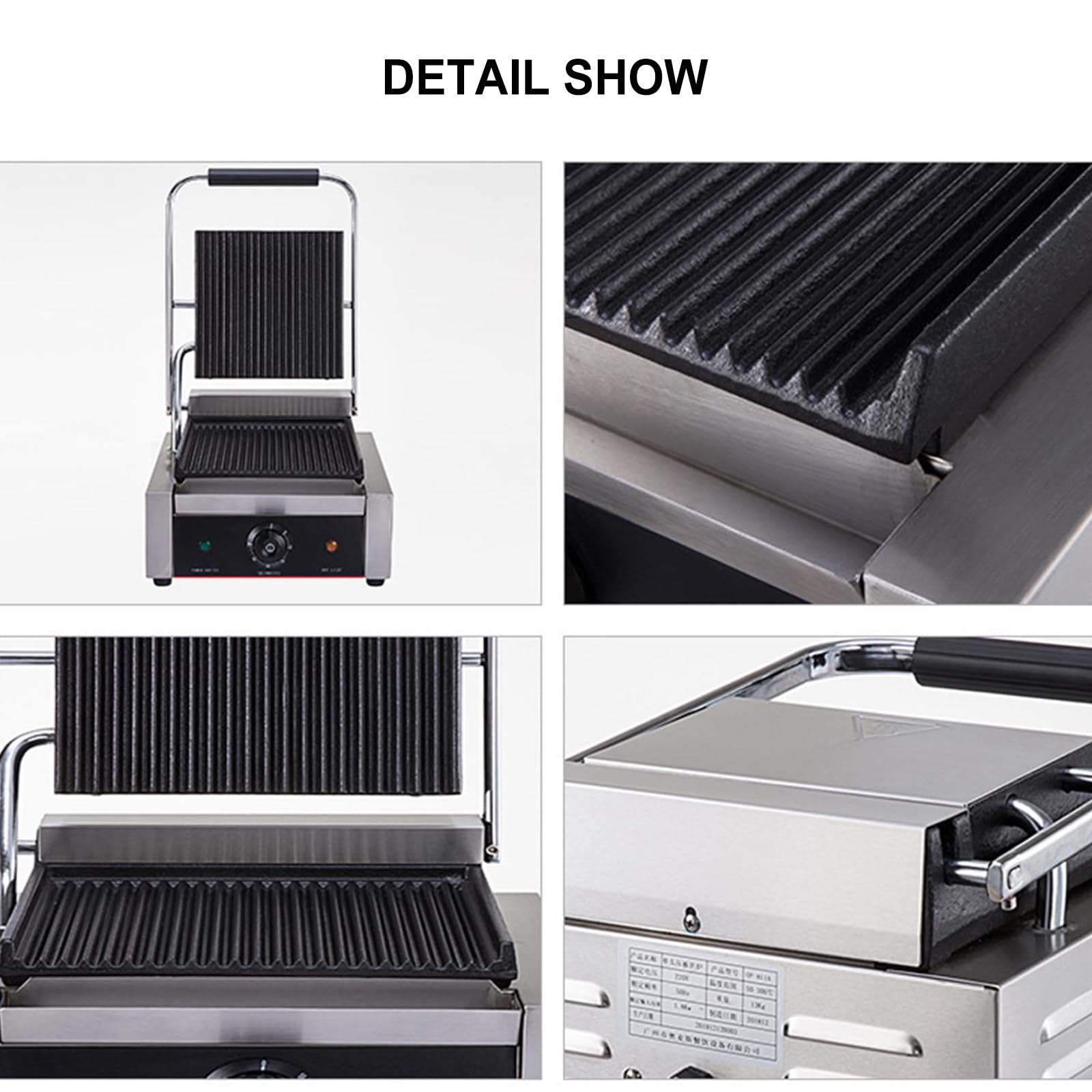 Griglia Elettrica Commerciale Per Panini, Con Rivestimento Smaltato Antiaderente, Area Di Riscaldamento 9,4"X9", Pressa Per Panini Da Banco Commerciale,220V