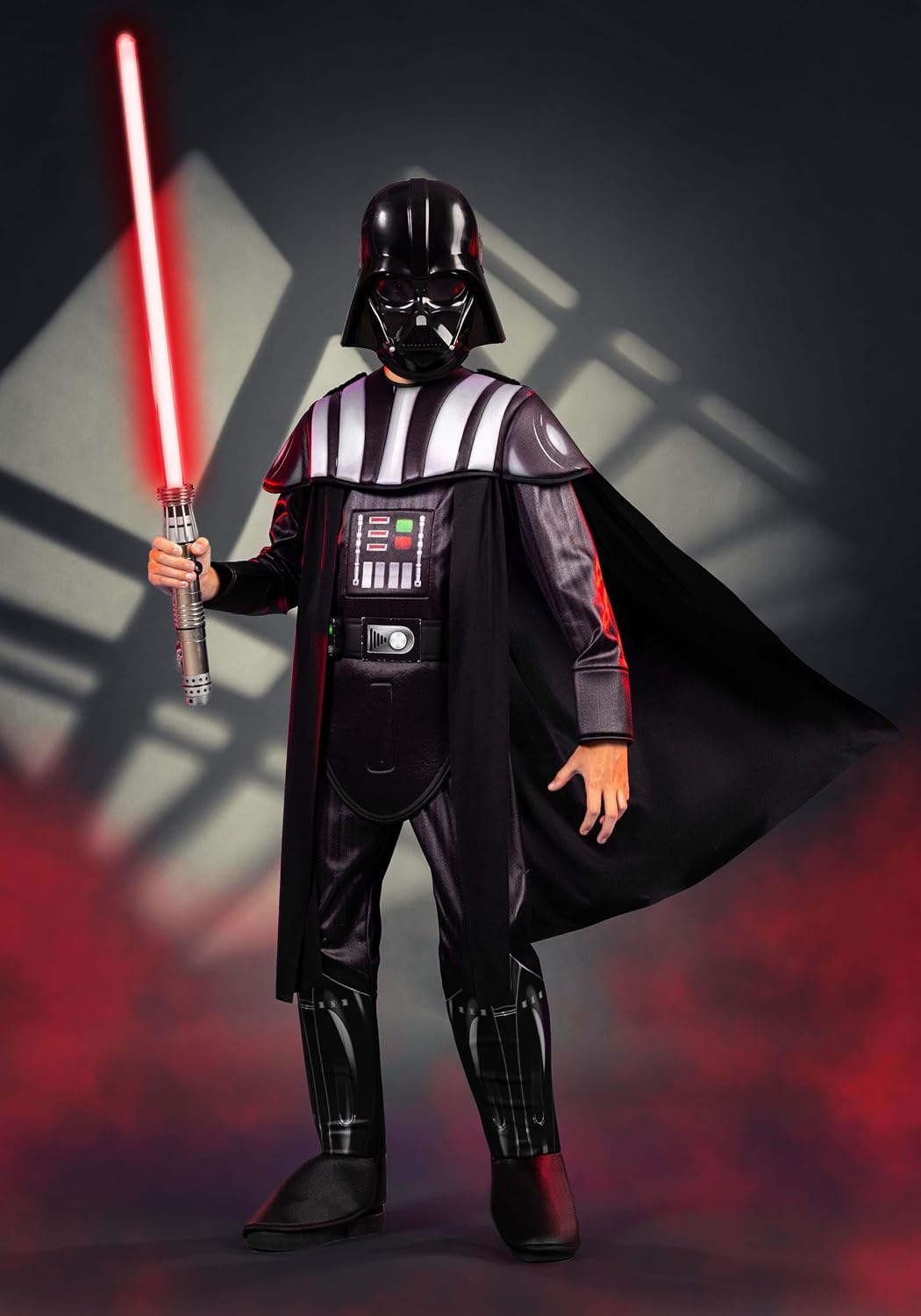 Jazwares STAR WARS Boy's Darth Vader Qualux Costume - Sith Lord Outfit w/Half Mask, Padded Jumpsuit, & Cape