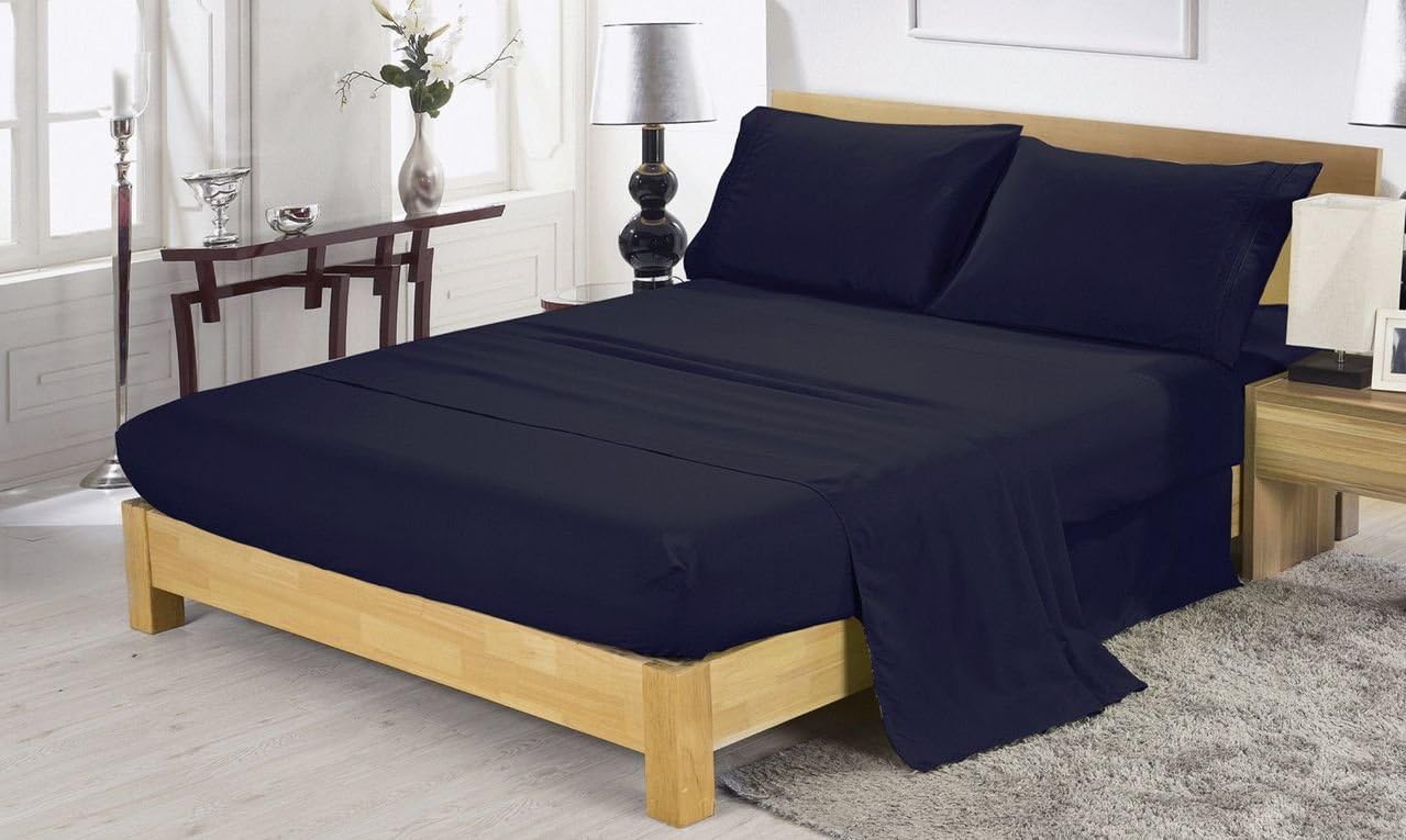 400TC Short Queen Sheet Set 60x75 for Camper/RV Solid Navy