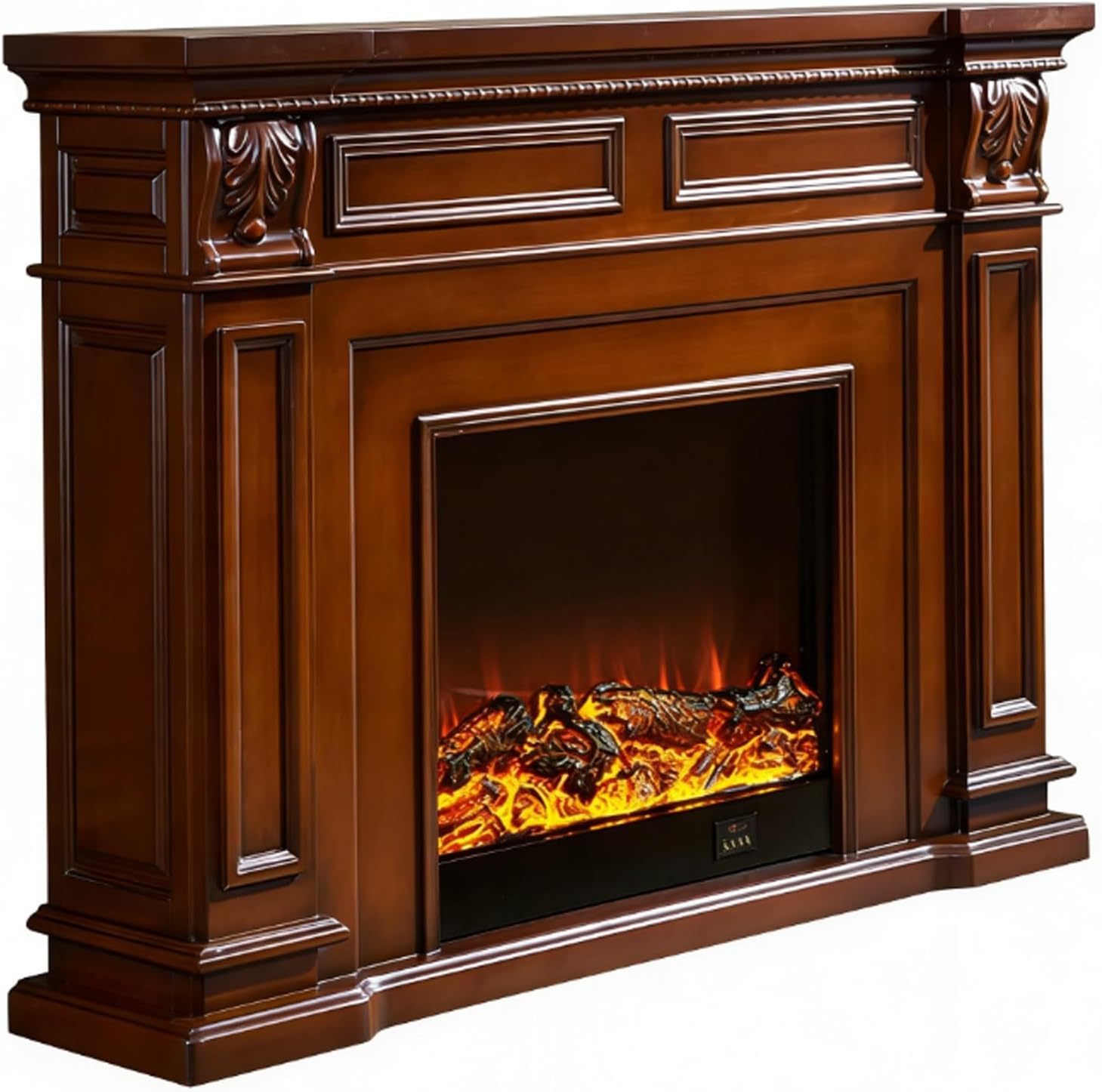 Fireplace Surround Traditional Carved Wood Electric Fireplace with Mantel Freestanding Decorative(Natural)