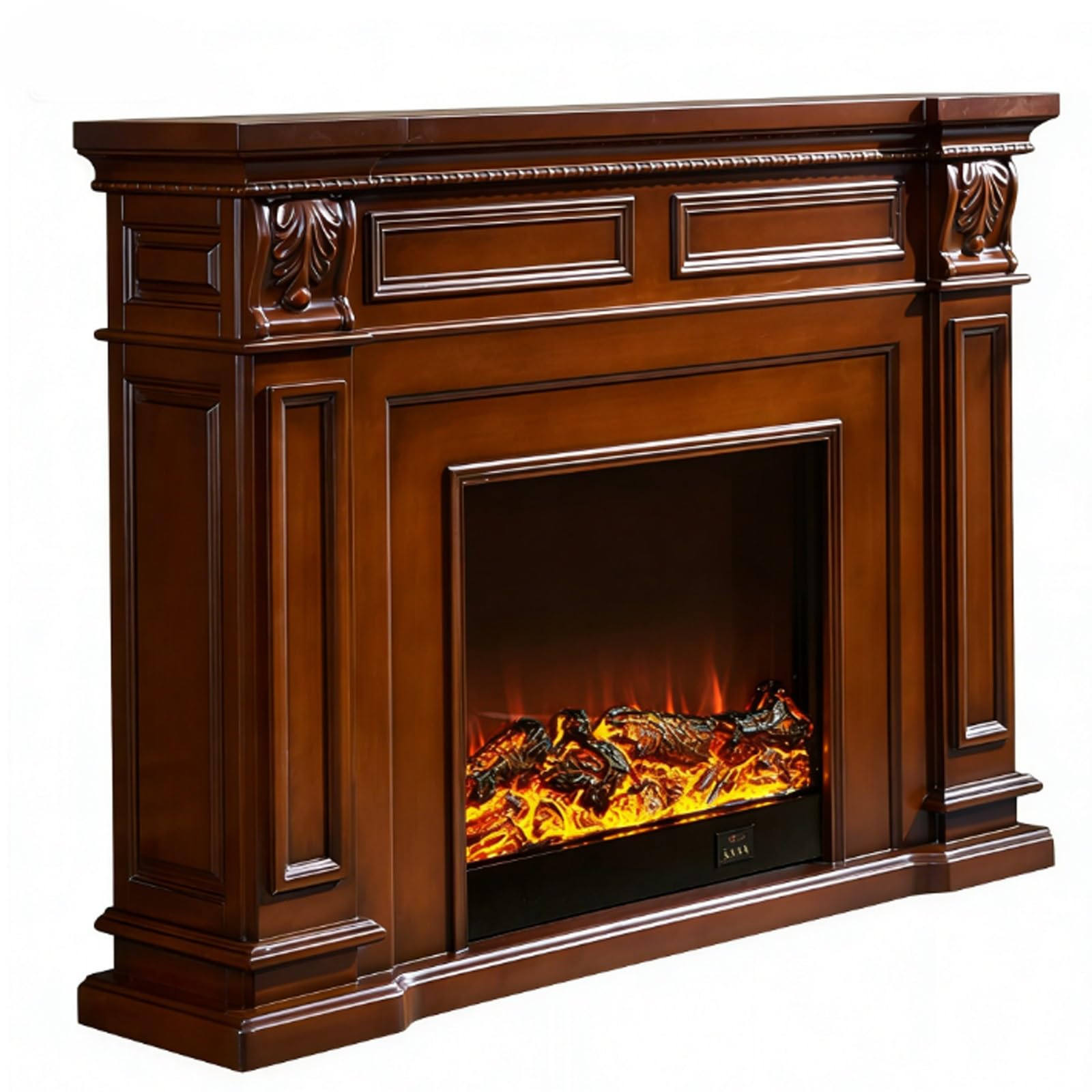 Mantels Surrounds Traditional Carved Wood Electric Fireplace with Mantel Freestanding Decorative Decorated Frame(Natural)