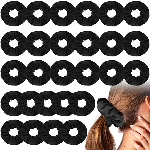 Tigeen 24 piezas de coleteros negros de algodón suave para el cabello, color sólido, bandas elásticas gruesas para coleta de caballo para mujeres y