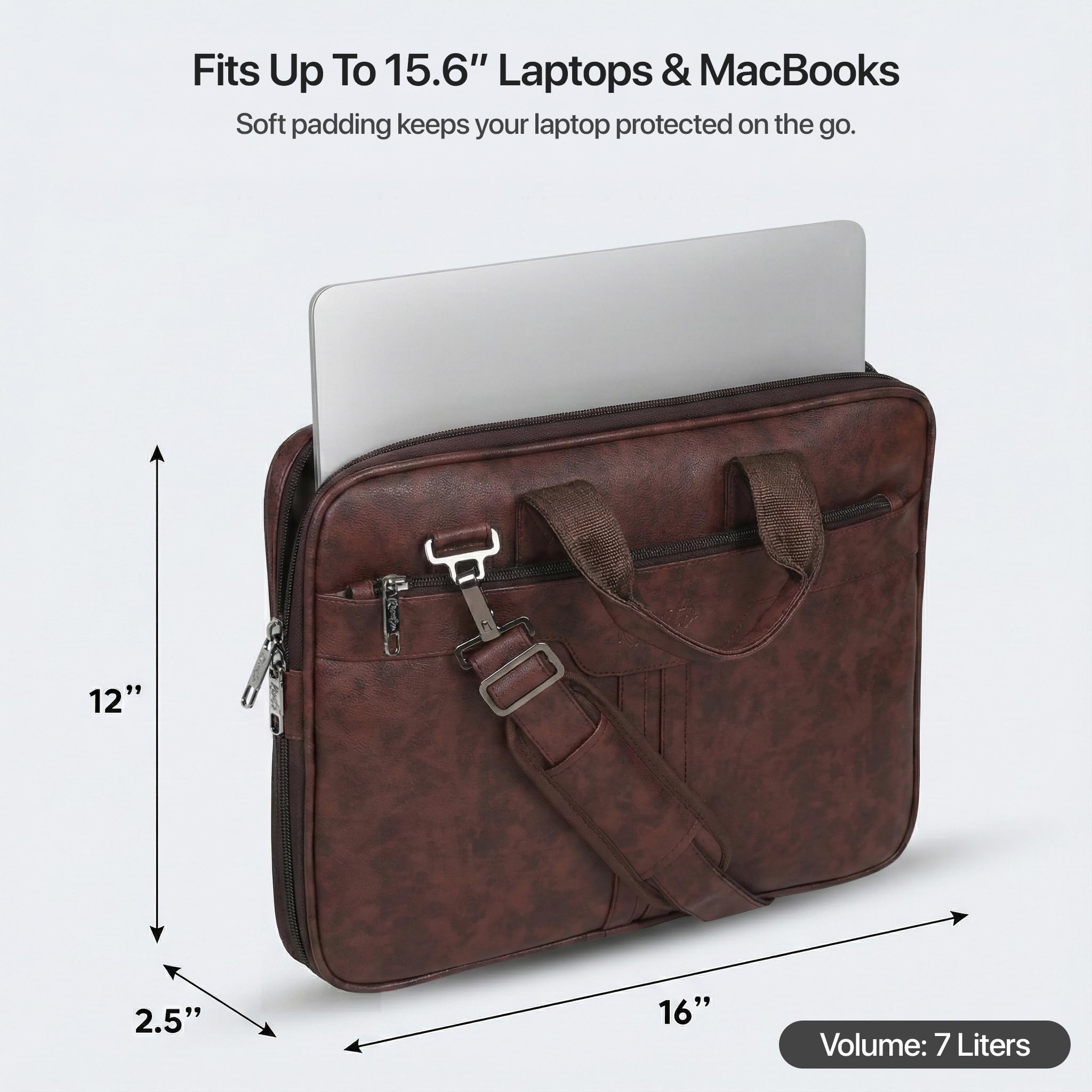 RIONTO Elite Vegan Leather Laptop Bags for Men Office Use | Upto 15.6 inch | Expandable Bottom | Mobile & Pen Compartment with Multiple Organizers | Professional Office Bag for Man & Women - Tan — Amazon image 2