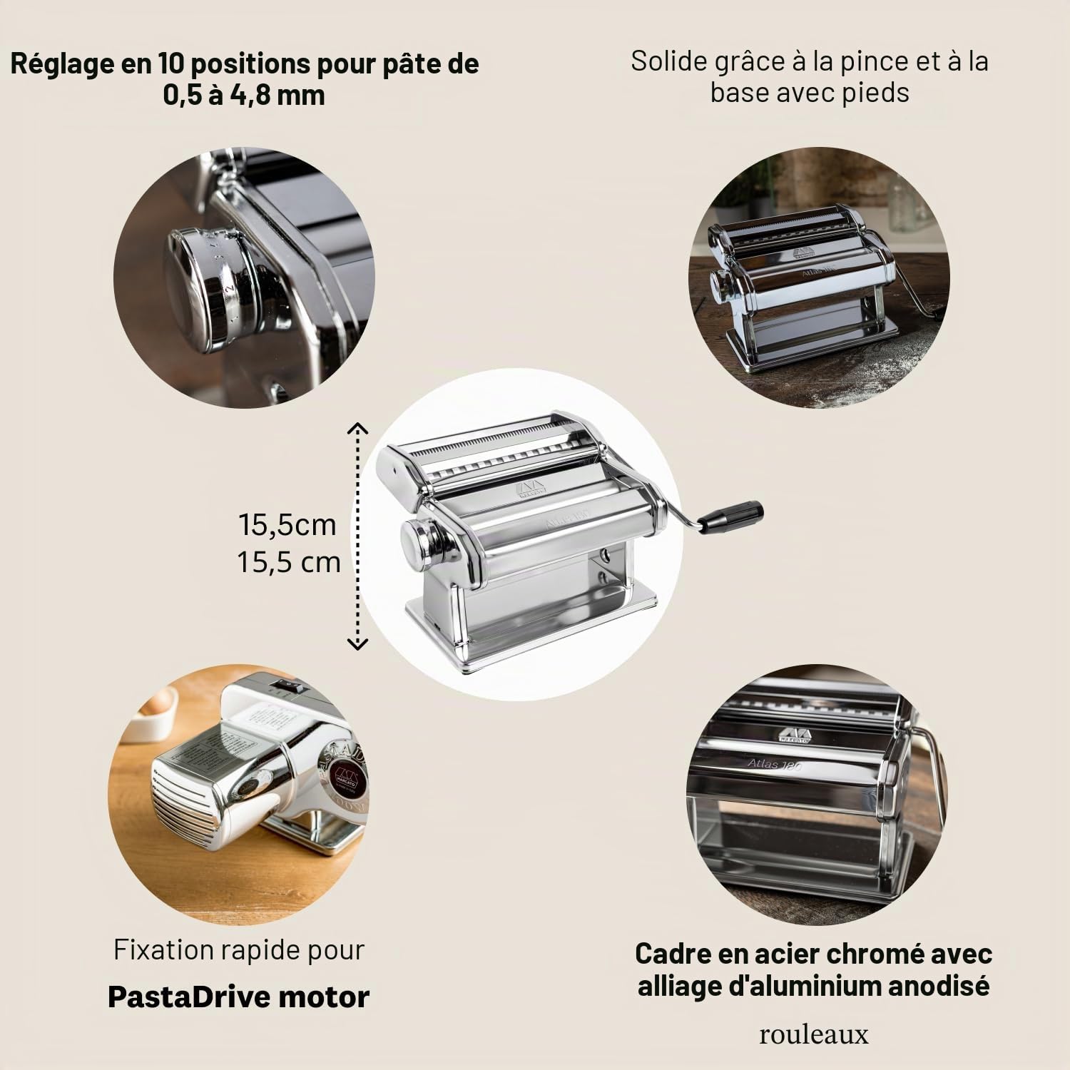 Atlas 180 Classic, Machine à Pâtes Manuelle avec Feuille de 180mm