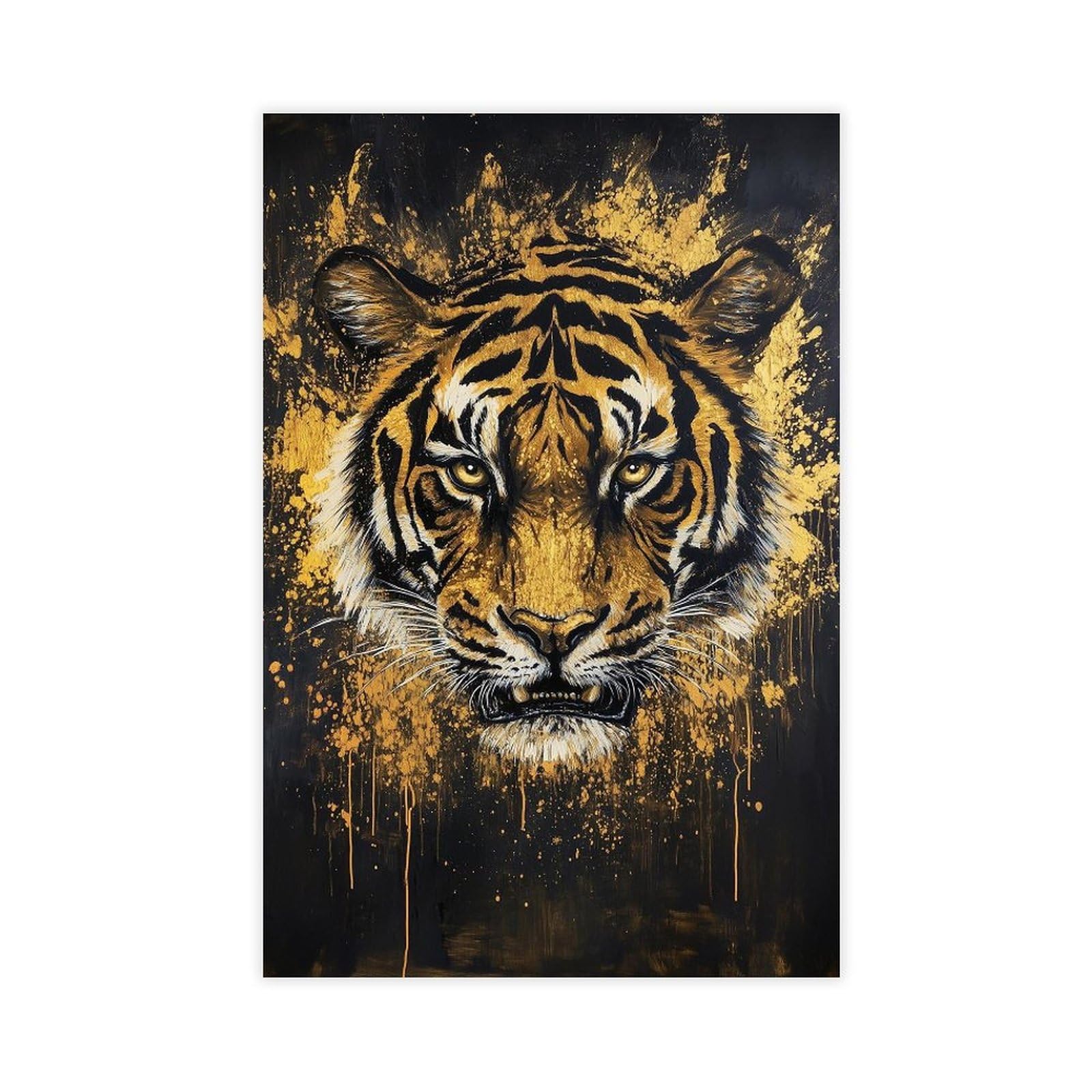 Bareronor Black Gold Abstract Tiger Canvas Poster Bedroom Decor Landscape Office Room Decor Gift 12" L X 18" W