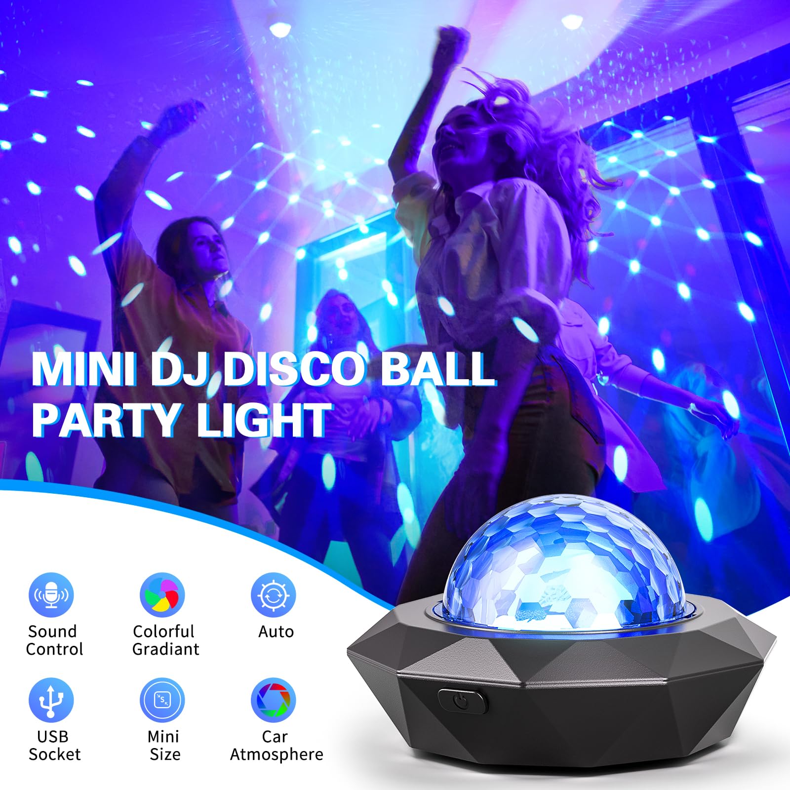 HSL Wiederaufladbare Discokugel-Lichter, Mini-RGB-Partylichter, Soundaktivierung, Stroboskop-Bühnenlicht, perfekt für Halloween, Weihnachten, Veranstaltungen, Geburtstag, Hochzeit, Dekorationen