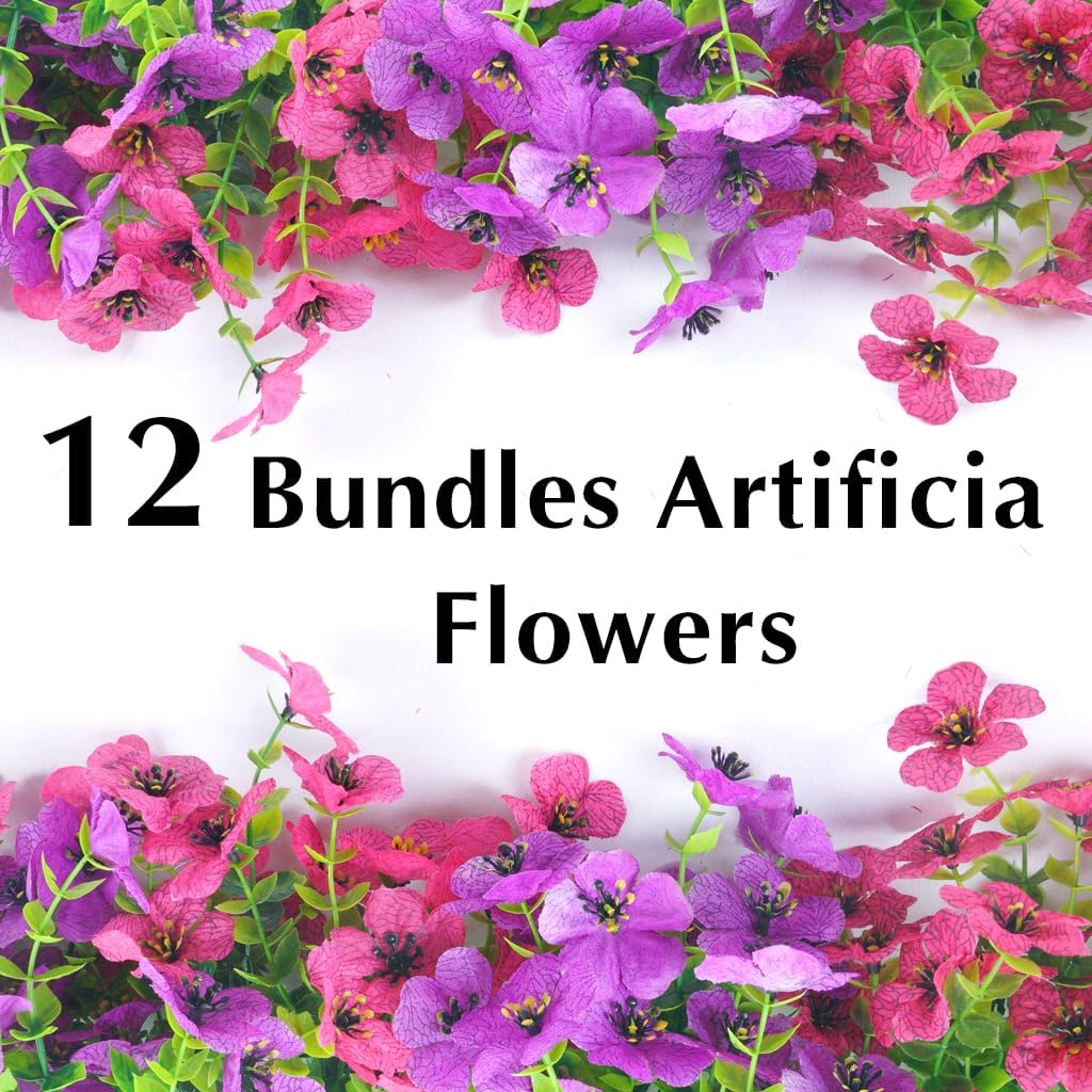 Artificial Flowers for Outdoors, 12 Bundles Outdoor Faux Plants,Uv Resistant Artificial Fake Flowers Plants, Realistic Spring Decor for Porch, Patio, Yard (LightRedPurple)
