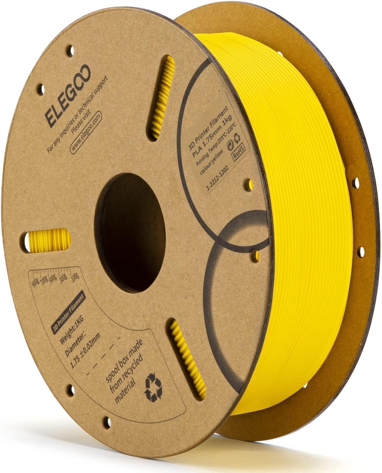 ELEGOO PLA Filament 1.75mm Yellow 1KG, 3D Printer Filament Dimensional Accuracy +/- 0.02mm, 1kg Cardboard Spool(2.2lbs) 3D Printing Filament Fits for Most FDM 3D Printers