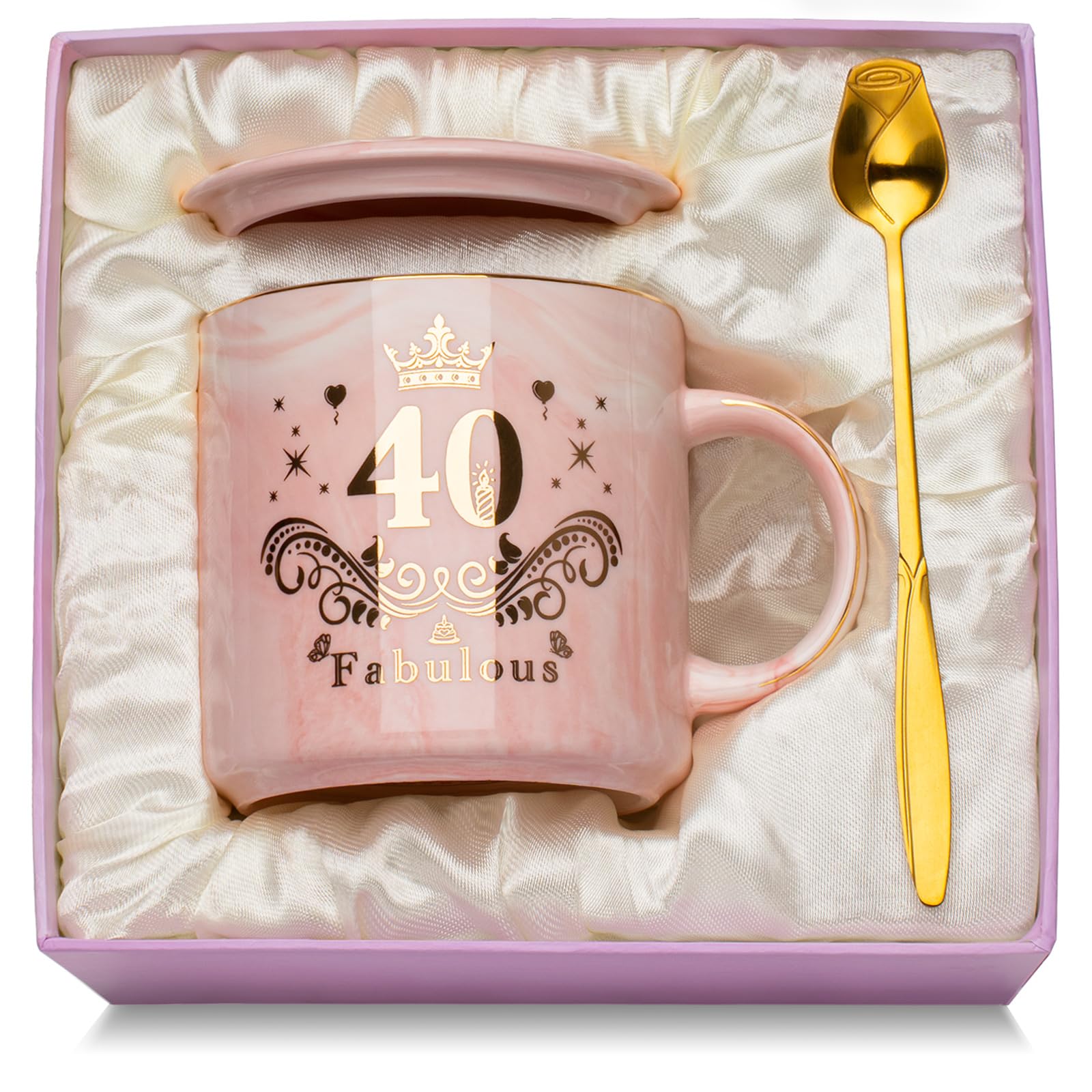 Regalos Mujer Cumpleanos Taza De Café Personalizada "40" - Cerámica De Mármol, 12oz - Regalo Perfecto Para Cumpleaños Tazas De Cafe