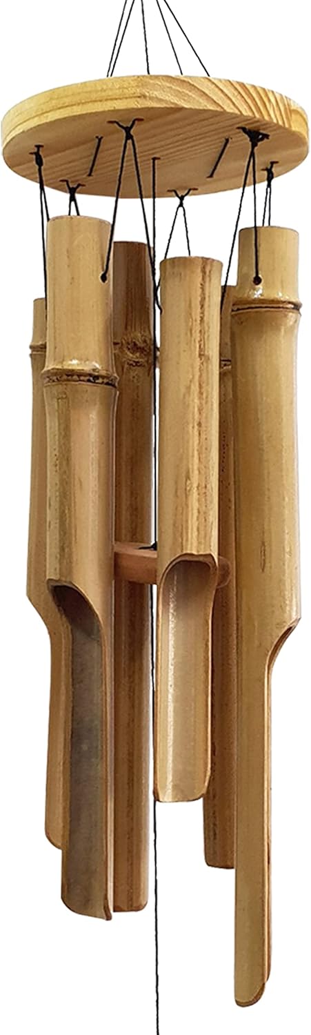 Wooden Wind Chimes for Outside, Bamboo Memorial Wind Chimes, Handcrafted Sympathy Gift for Loss of Loved one, Relaxing Sweet Tones for Home, Garden, Patio or Outdoor Decor 27"