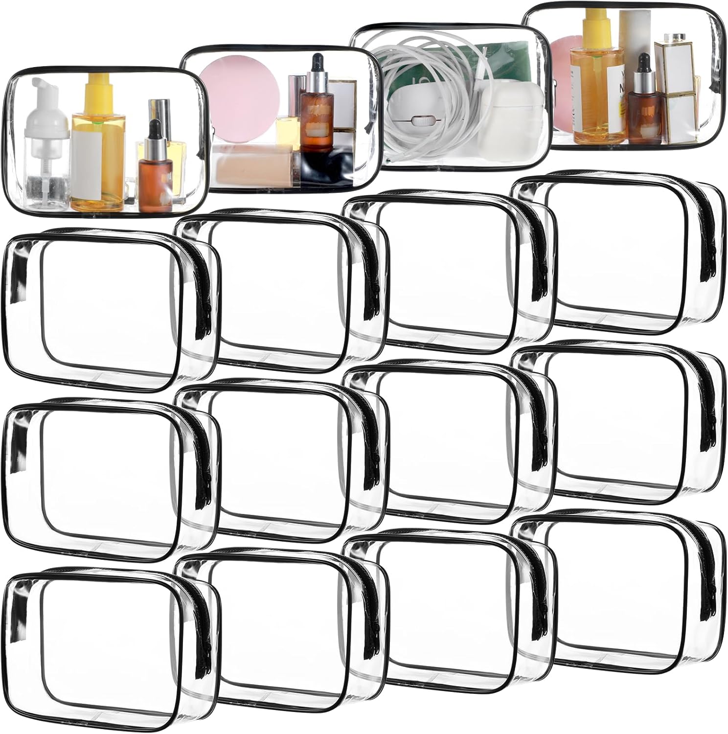 16 Pack Clear Cosmetic Bags Small Makeup Bags Travel Toiletry Bag for Women Men, Waterproof PVC Zipper Pouches Plastic Makeup Storage Bag for Travel Bathroom Toiletries Cosmetic Organizing, Black