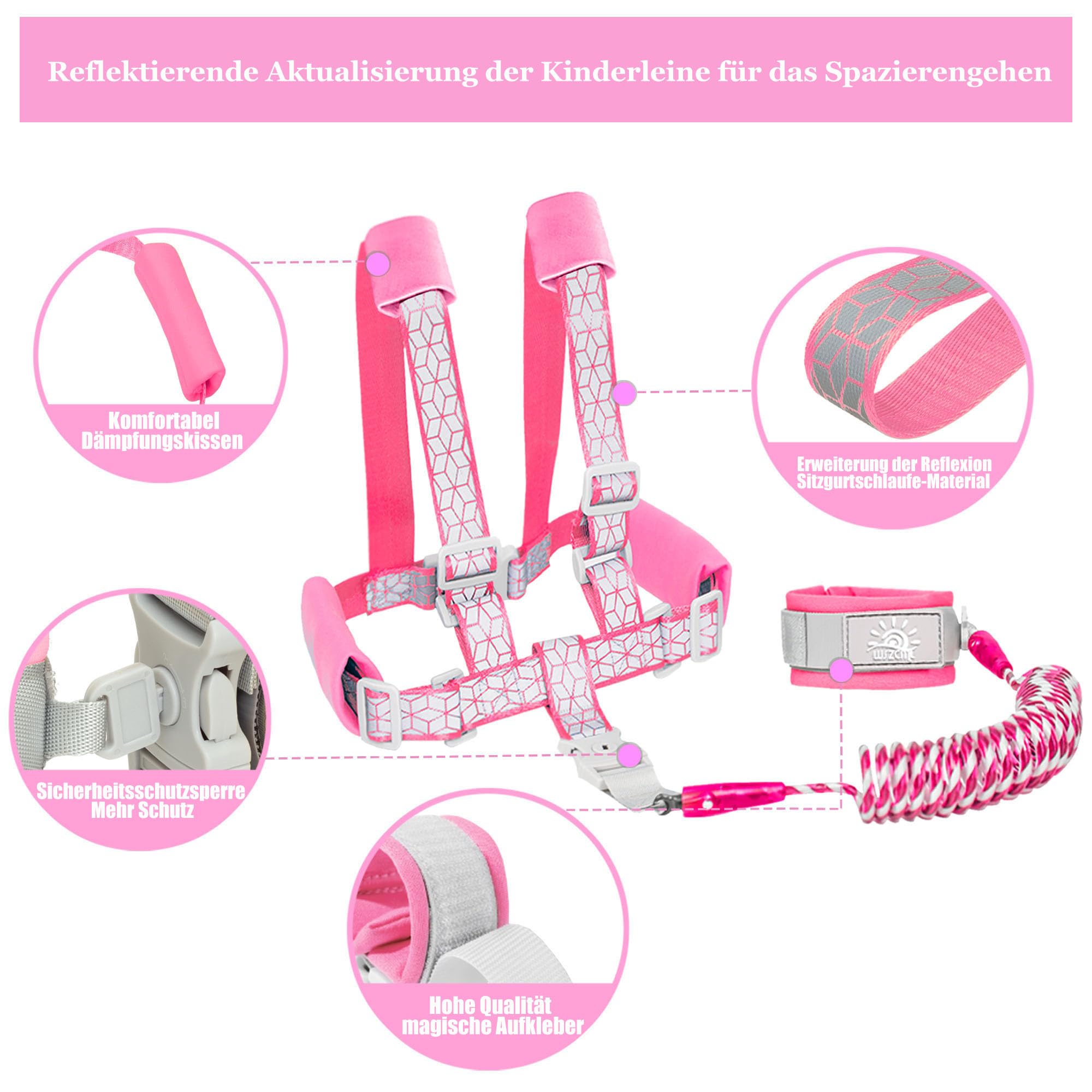 Toddler Leash -Anti Lost Wrist Link for Toddlers -Toddler Harness with Lock for Kids,Baby Leash,Leash for Toddlers,Wrist Leashes,Child Leashes for Toddlers,Upgrade with Reflective Tape Liner for Kids