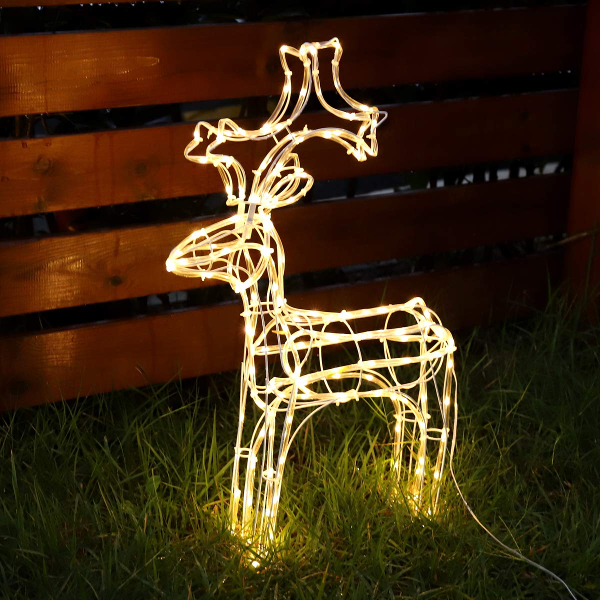 SALCAR 60 cm LED figurka renifera podświetlana na zewnątrz, oświetlenie bożonarodzeniowe, jeleń, dekoracja bożonarodzeniowa, figurka łoś do ogrodu, na zewnątrz, ciepła biel