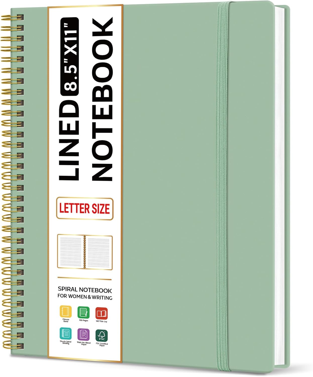 Taja Large Spiral Lined Notebook for Work, Journal for Women & Men
