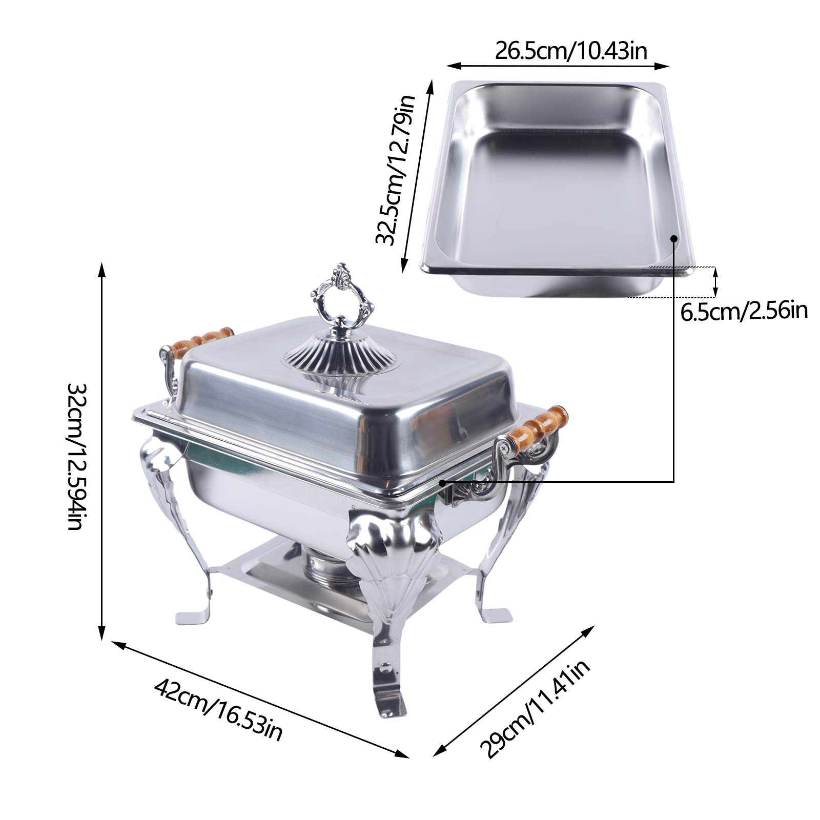 Chafing Dish, Set de buffet de acero inoxidable, calentador de alimentos, rectangular, recipiente de calor con tapa, asa y horno de alcohol para catering, buffet y fiesta