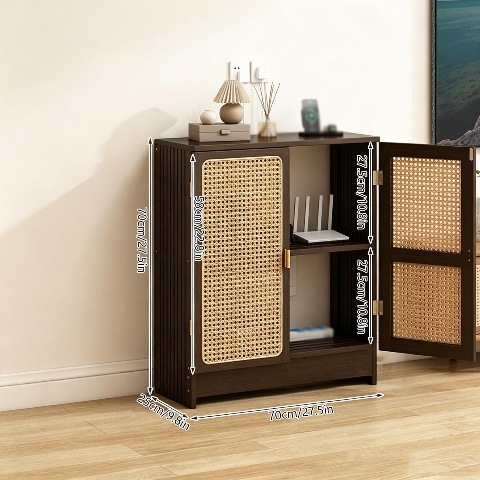Mueble Audio Multimedia de Suelo con Puerta de Ratán