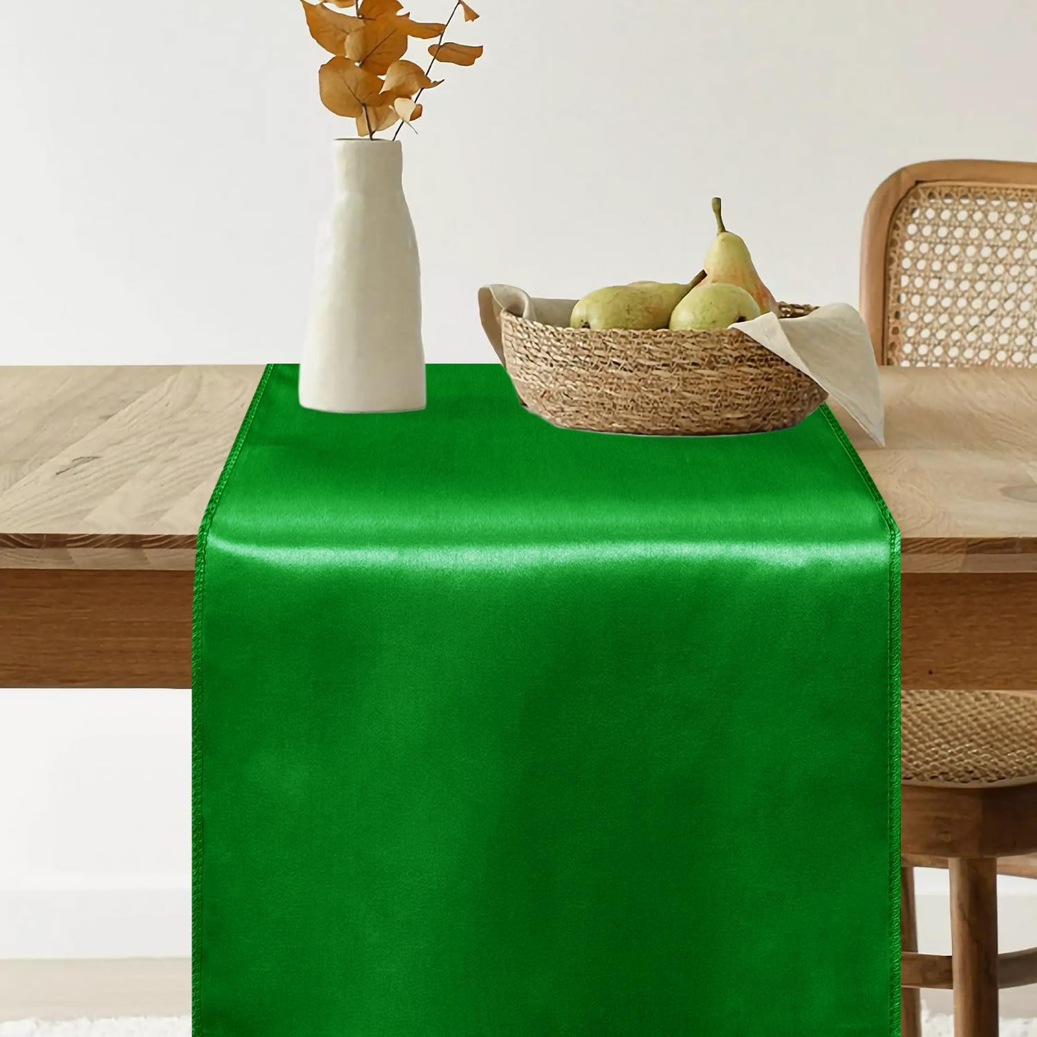 10 Pack Satin Table Runner 12 x 108 Inch Long Emerald Smooth Silk Fabric Table Runner for Birthday Parties Wedding Banquets Decorations.