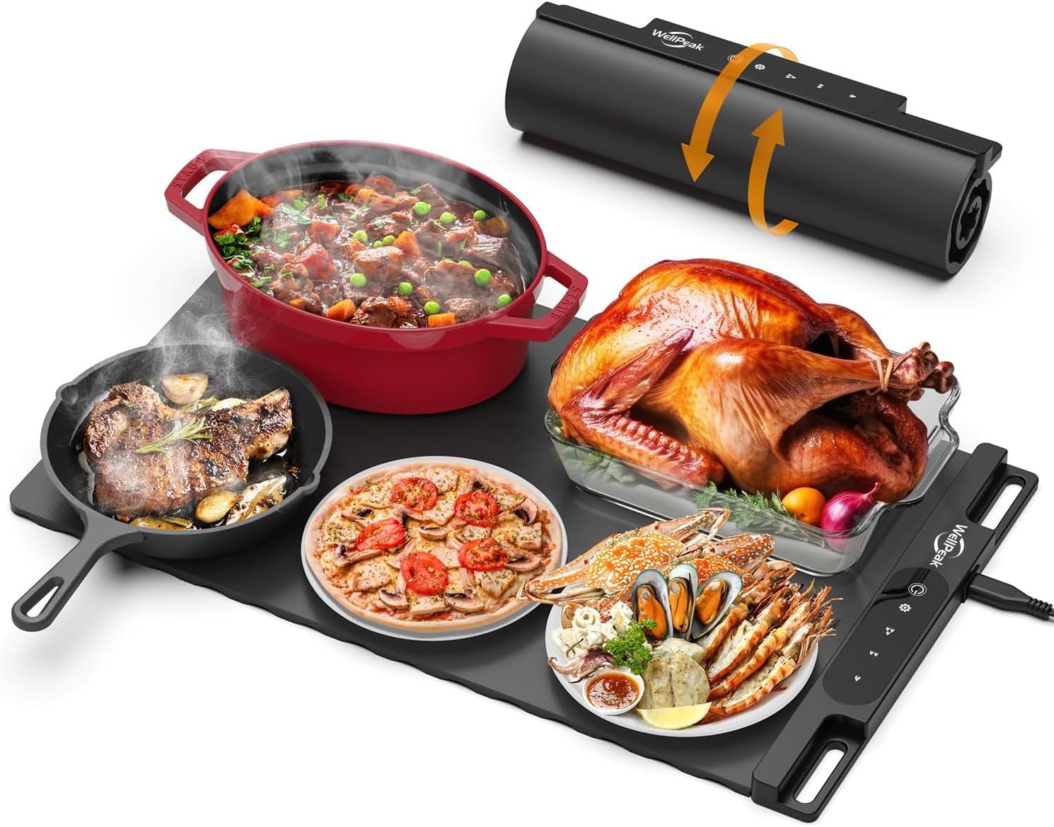 Electric Warming Mat for Food - Full Surface Fast Heating Silicone Tray with 3-Level Temperature, Auto-Off, Raised Feet for Table Protection, Versatile Warmer for Gatherings, Parties, Buffets