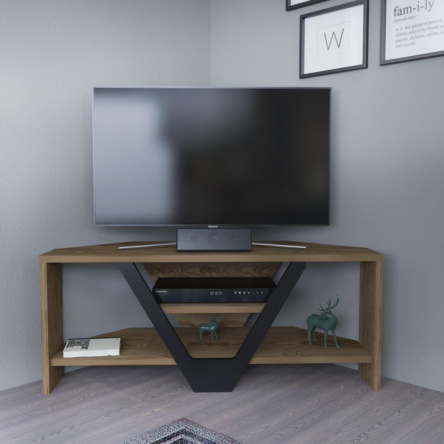 Hanah Home Stylish TV Stand, Oud & Black, 90 x 35 x 36.8 cm, 100% Melamine Coated Particle Board, 18 mm Thick, Modern Design for Living Room & Entertainment Spaces