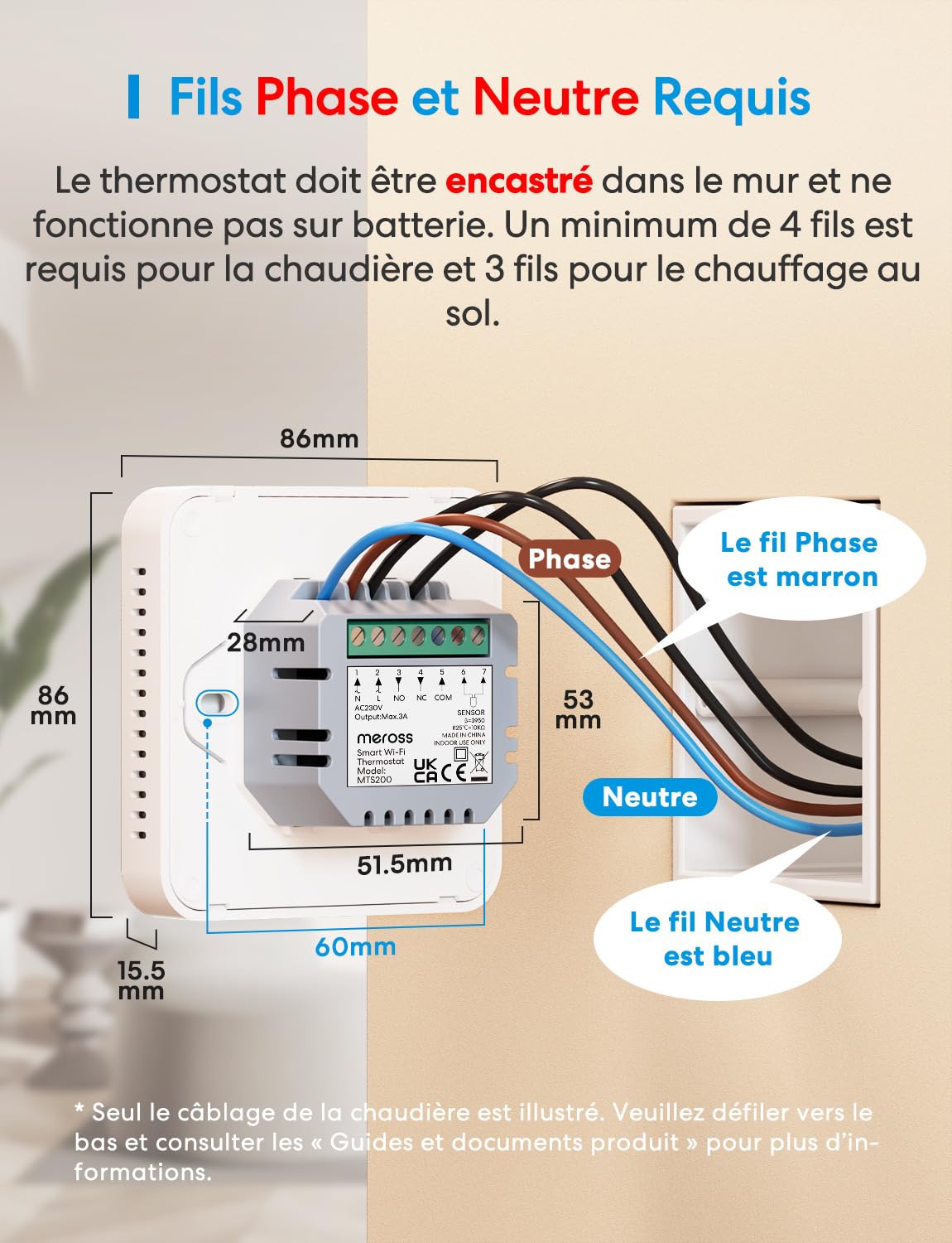 Meross Thermostat Connecté WiFi Encastrable Chaudière/Chauffage au Sol | Intelligent Compatible avec Apple HomeKit, Alexa et Google Home, Commande Vocale / à Distance