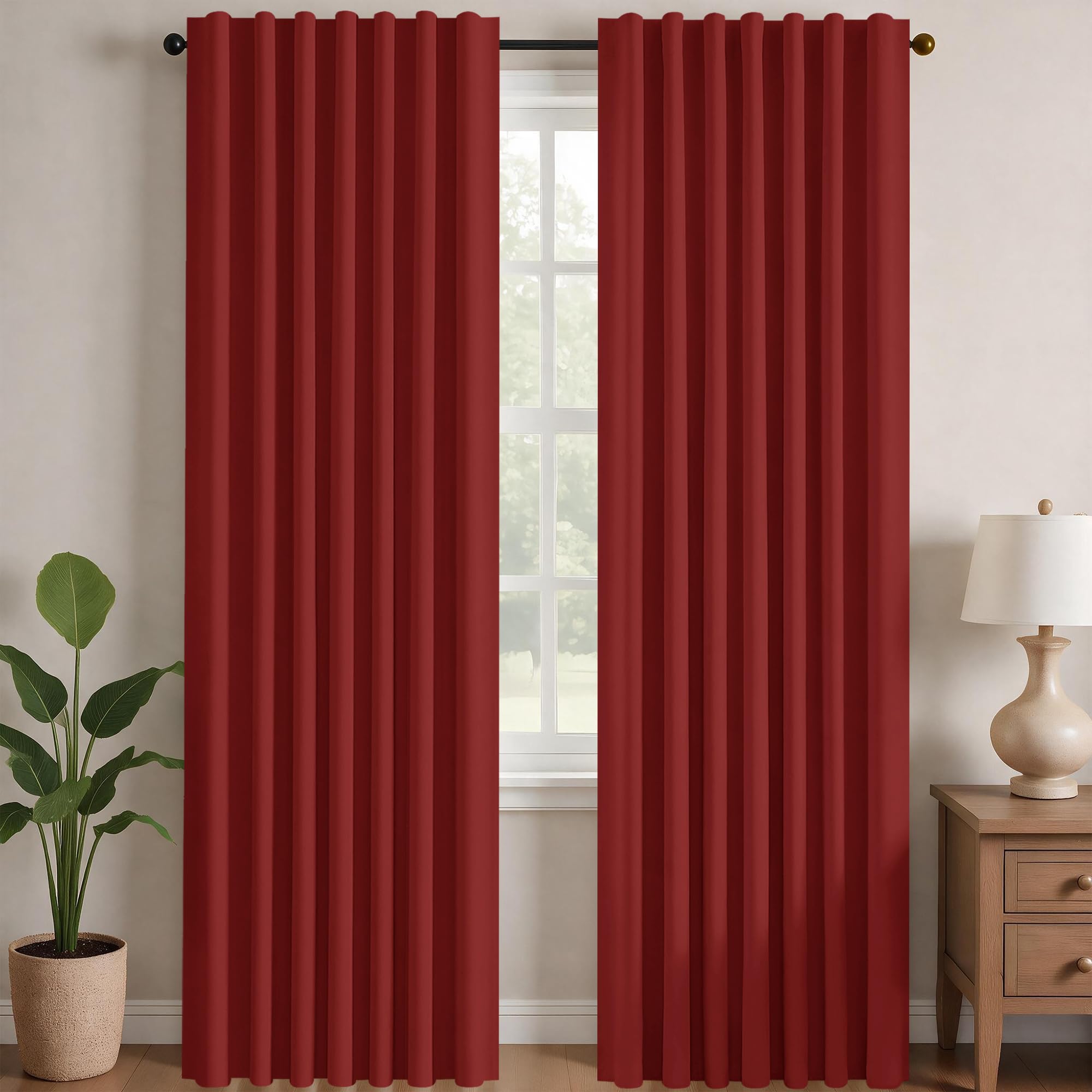 Deconovo Blackout Curtains for Bedroom, Living Room Curtains 63 Inches Long | Back Tab and Rod Pocket Drapes, Thermal Insulated, Room Darkening, Noise Reducing, Window Panels, Red, 42 x 63 Inch Red 42"W x 63"L (Pack of 2)