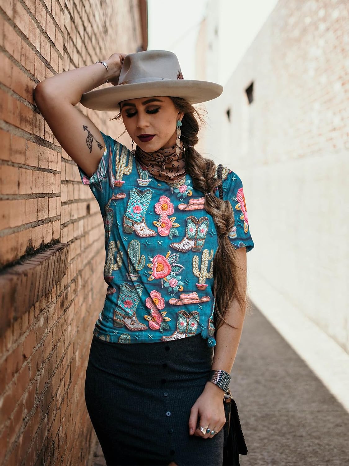 Boho Western Cowgirl Shirts for Women: Vintage Western Rodeo Graphic Tee Cowgirl 3D Digital Printing Short Sleeve Tops - Image 3