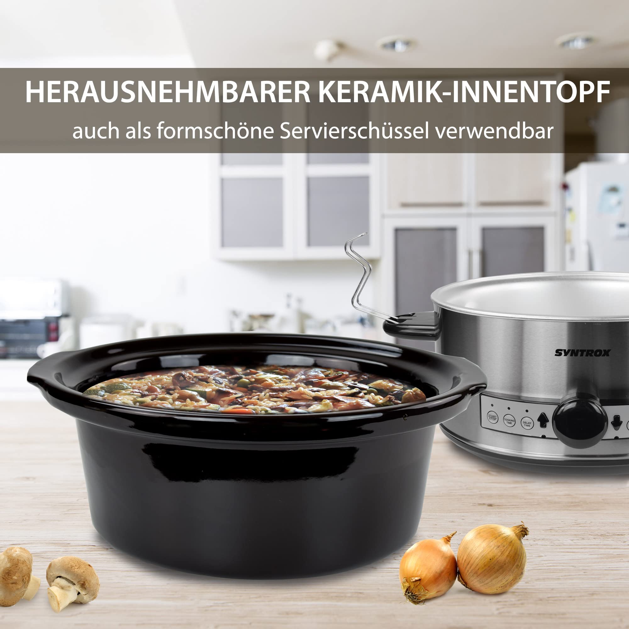 Syntrox Germany Slow Cooker Schongarer 6,5L mit Timer und Warmhaltefunktion - Leistung 320 Watt