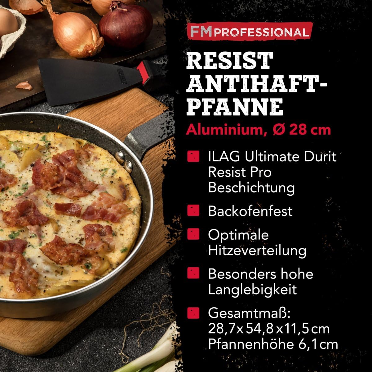 FMprofessional Resist patelnia z aluminium 28 cm – patelnia z Optymalnej jakości powłoką zapobiegającą przywieraniu – nadaje się do wszystkich rodzajów kuchenek