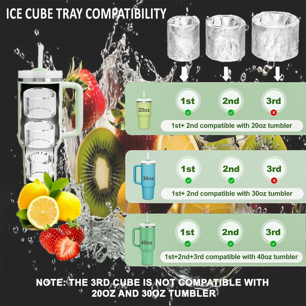 Ice Cube Tray for Stanley Cup 30-40oz, Stanley Ice Mold, Ice Cube Mold, Ice Cube Tray With Lid, Ice Cube Trays for Freezer Chilling Cocktails, Drinks, Coffee, Easy Fill Release Ice Maker (Green)