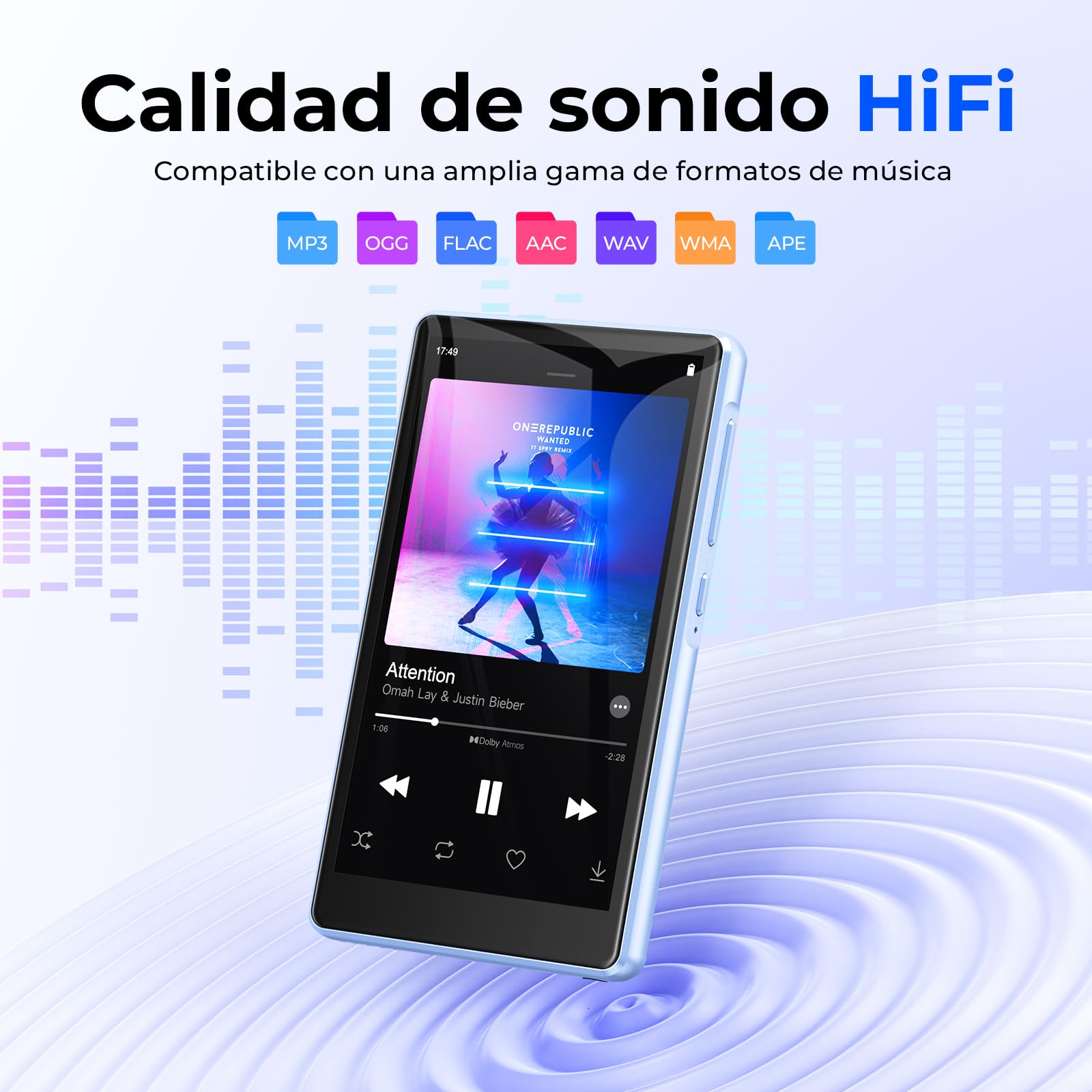 Androide Reproductor MP3 Spotify Bluetooth y Wi-FI, 96GB Reproductor música | con pantalla táctil de 4,5" para niños,con Pandora, Amazon Music, Android 13 MP4 y MP3 Reproductor batería de 2000mah