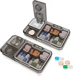 Organizador de pílulas, caixa de comprimidos 3 em 1 com cortador e moedor de remédios, pequena caixa organizadora de medicamentos, organizador de comprimidos diário portátil para viagem-Lene