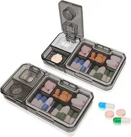 Organizador de pílulas, caixa de comprimidos 3 em 1 com cortador e moedor de remédios, pequena caixa organizadora de medicamentos, organizador de comprimidos diário portátil para viagem-Lene
