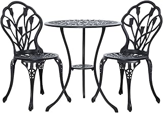 Gardeon 3Pc Outdoor Setting Bistro Set Chairs Table Cast Aluminum Tulip Black