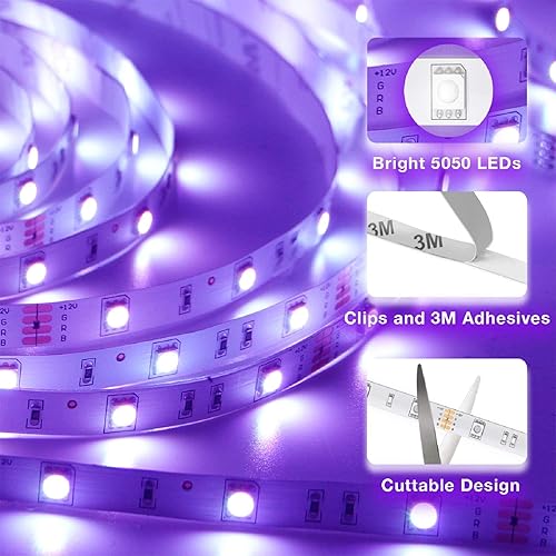Miniatura 7 de hyrion Tira de luces LED de 200 pies (2 rollos de 100 pies) para dormitorio con control remoto de 44 teclas para dormitorio, cocina, escritorio,