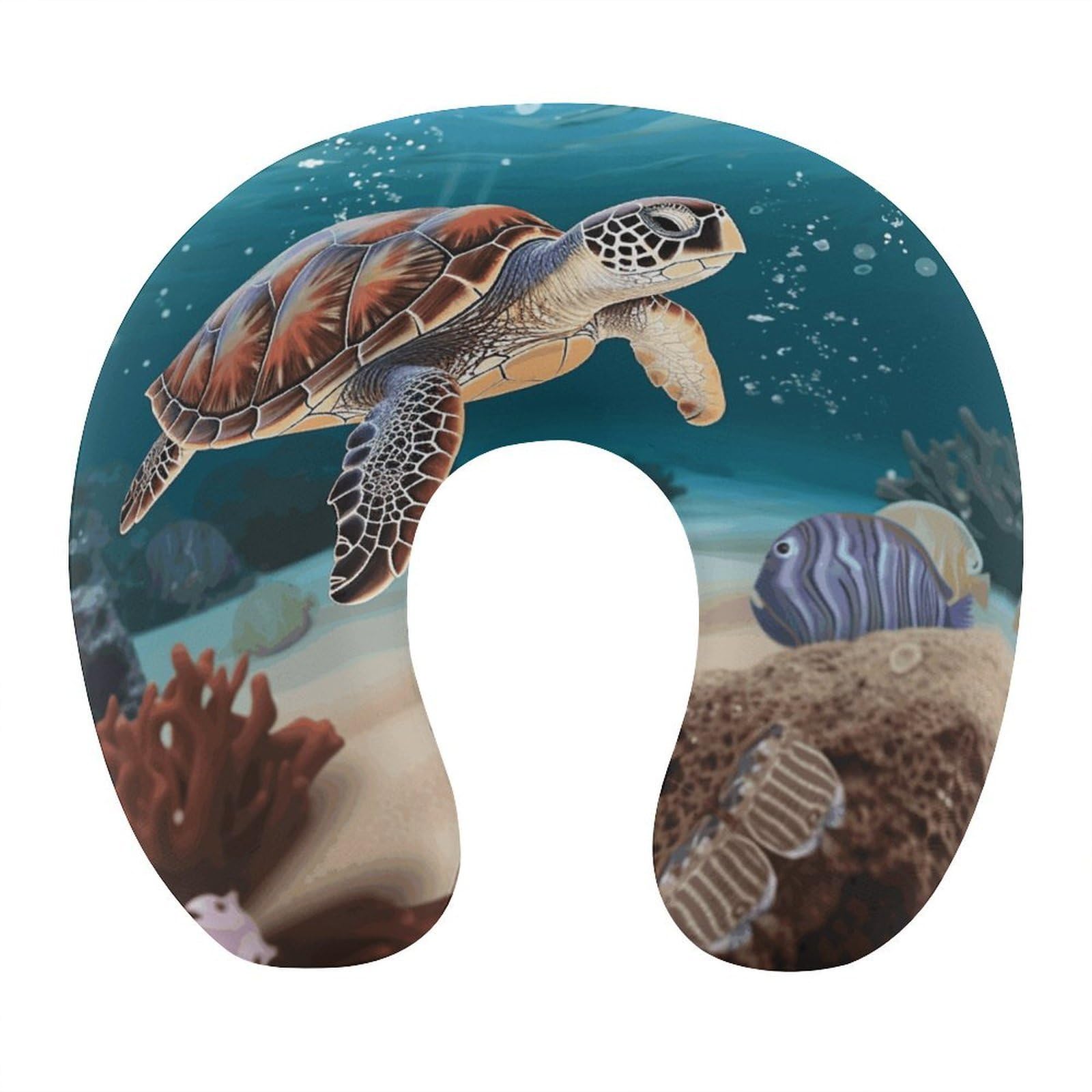 VstaDank Sea Turtle Swimming Neck Pillow Soft Comfortable Travel U Shaped Pillows Portable Pillows for Shoulder Memory Foam Head Support Pillow for Airplane Car Home Office