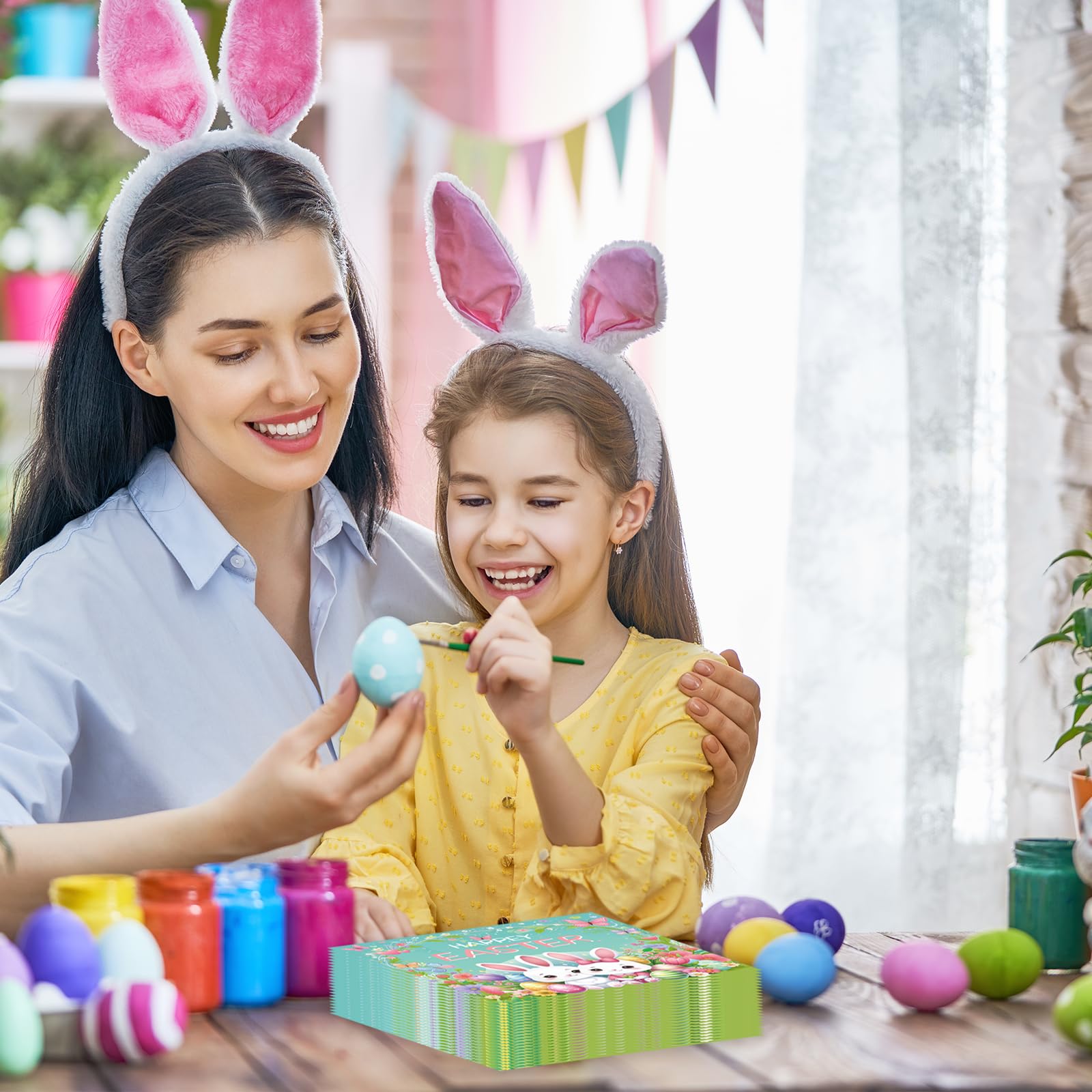 Tovaglioli Di Carta Pasquali 50 Pezzi - Motivo Coniglietto 33x33 Cm, Decorazioni Festa Primavera