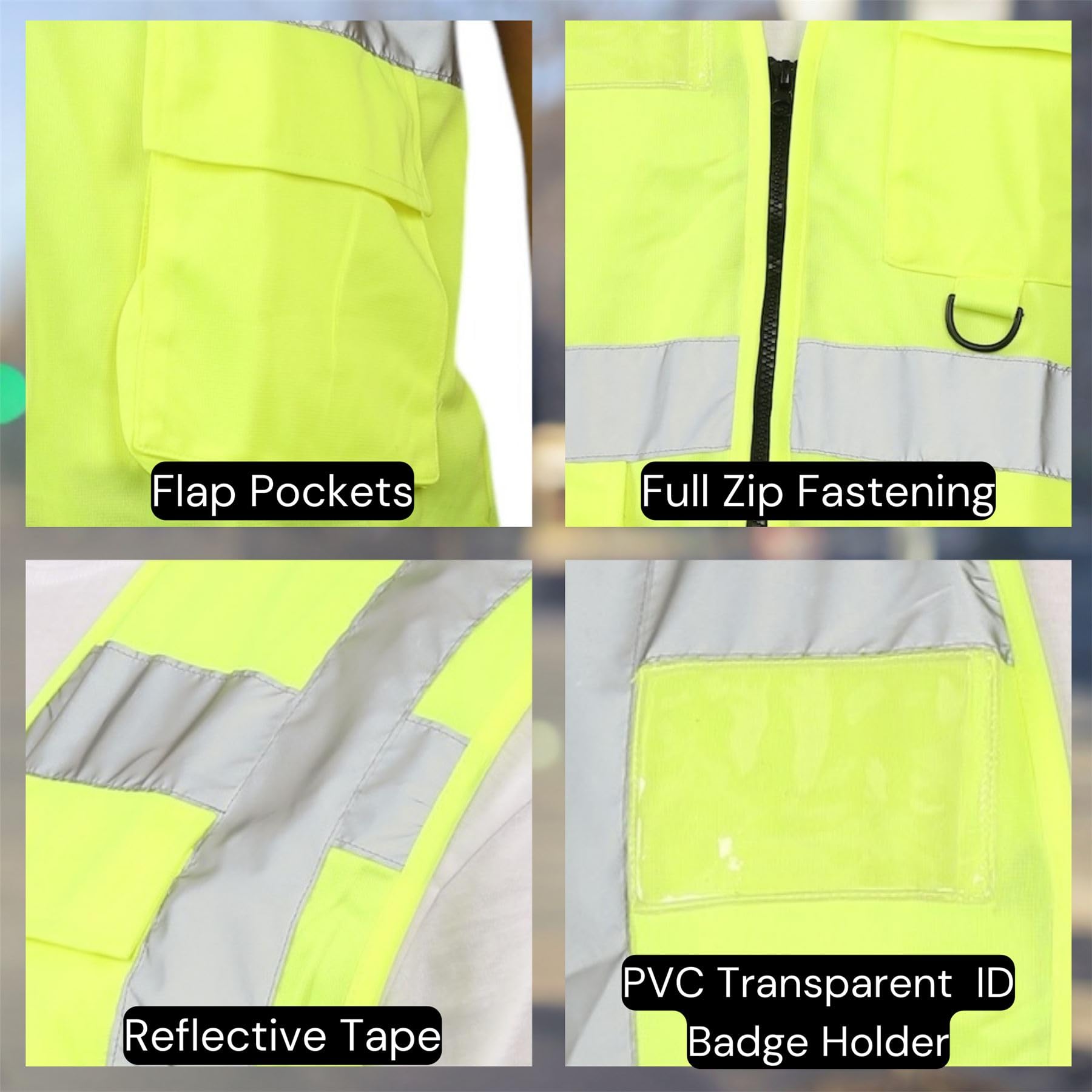 Gilet di sicurezza da uomo ad alta visibilità, ad alta visibilità, senza maniche, con tasche, scomparto per documenti, portapenne, anello per chiavi e nastro riflettente