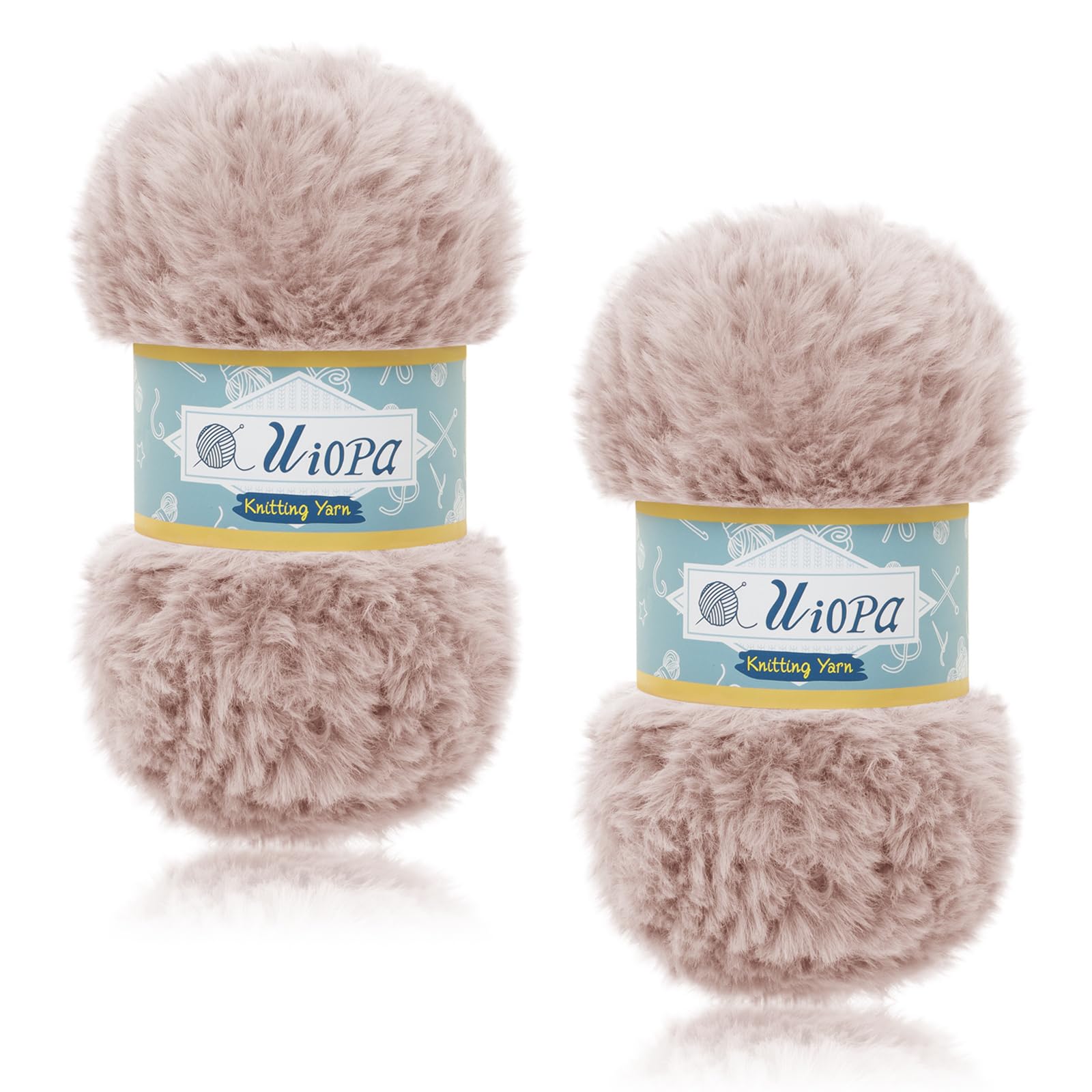 Uiopa Faux Fur Yarn, 2 x 100g (2 x 60m) Fluffy Wool for Crochet, Polyester Eyelash Yarn Plush Chunky Wool for Crocheting Knitting Scarves Hats Blankets Bags DIY Crafts (Apricot)